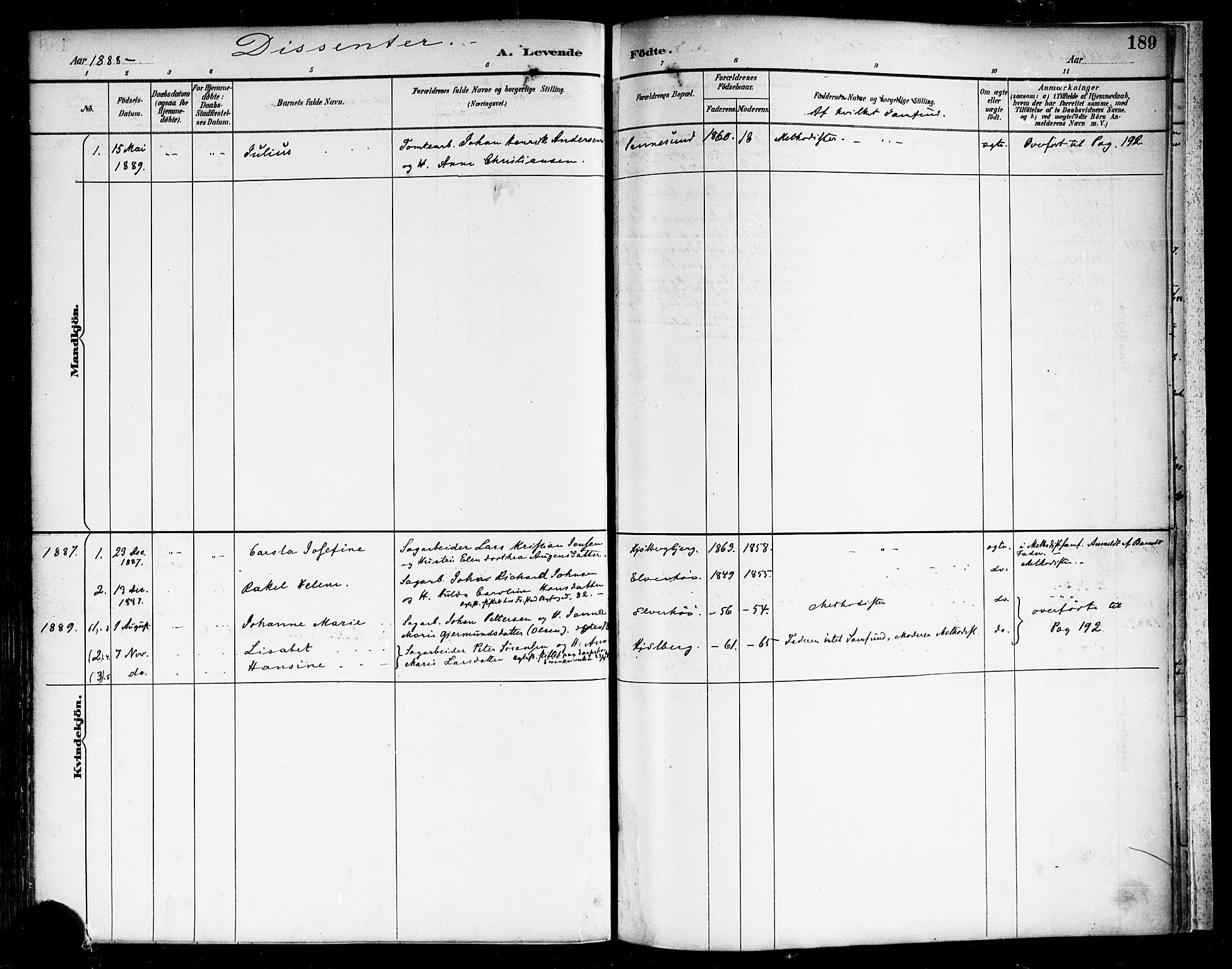 Borge prestekontor Kirkebøker, AV/SAO-A-10903/F/Fa/L0008: Parish register (official) no. I 8A, 1887-1902, p. 189