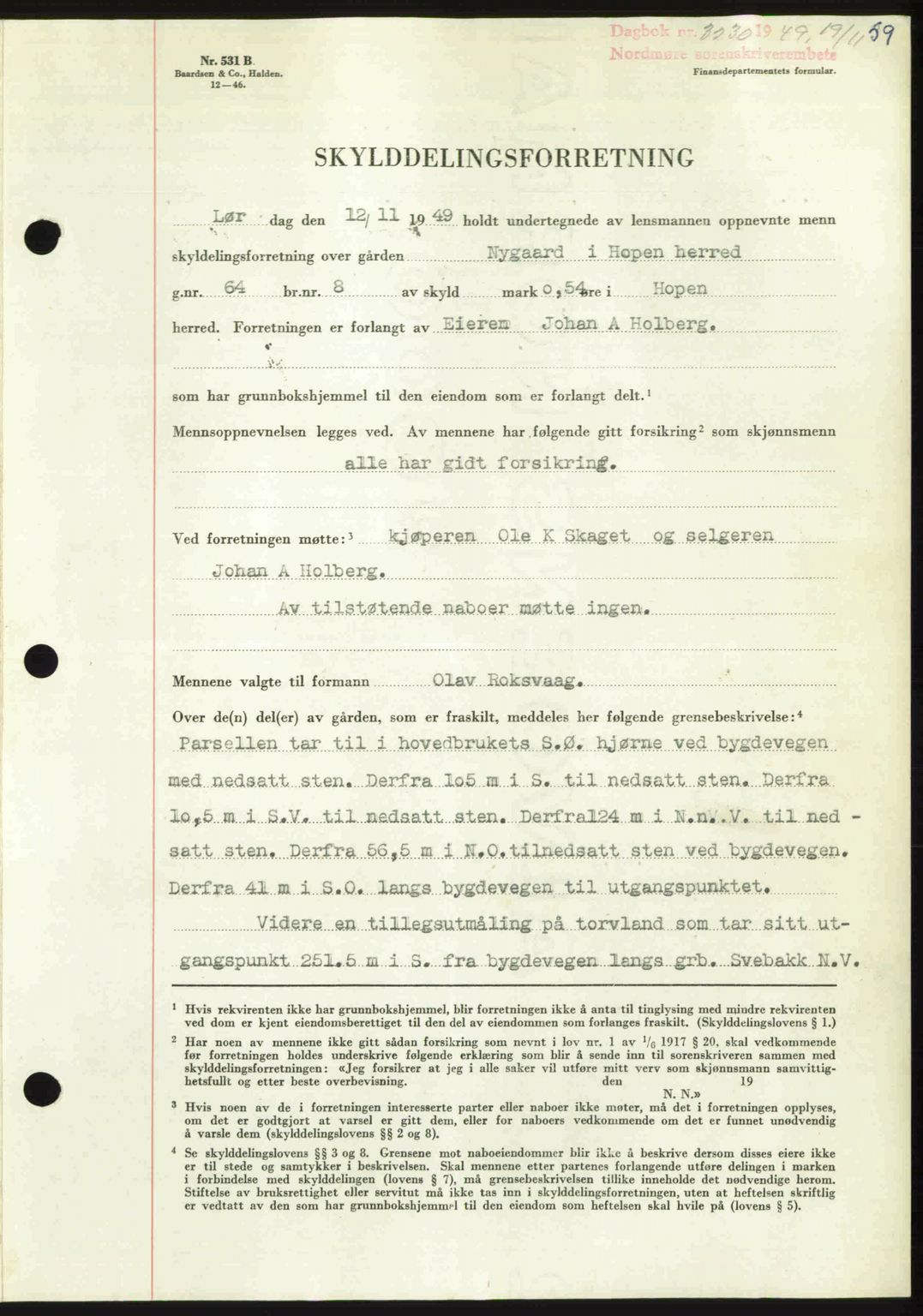 Nordmøre sorenskriveri, AV/SAT-A-4132/1/2/2Ca: Mortgage book no. A113, 1949-1950, Diary no: : 3230/1949