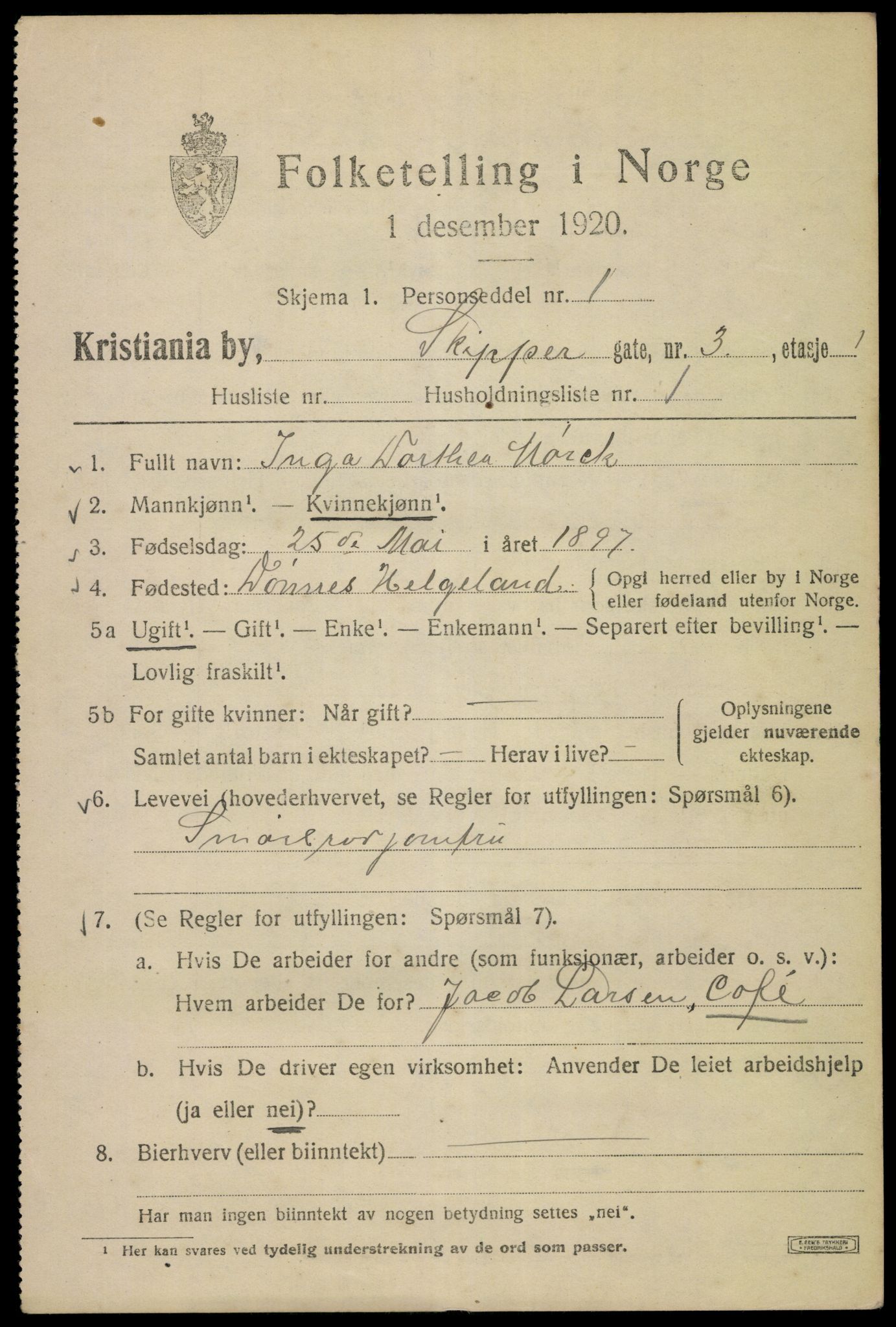 SAO, 1920 census for Kristiania, 1920, p. 512099