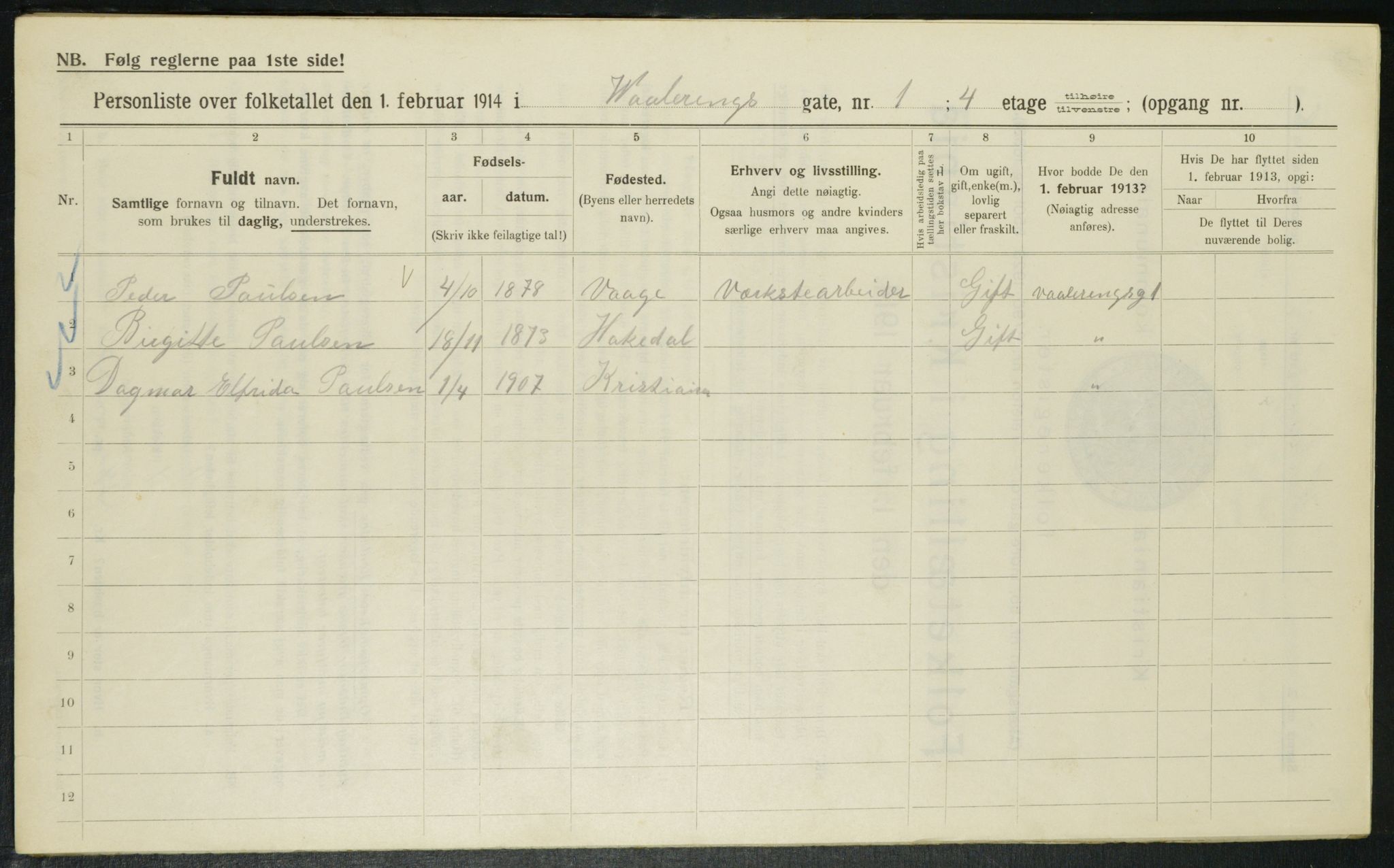 OBA, Municipal Census 1914 for Kristiania, 1914, p. 126615