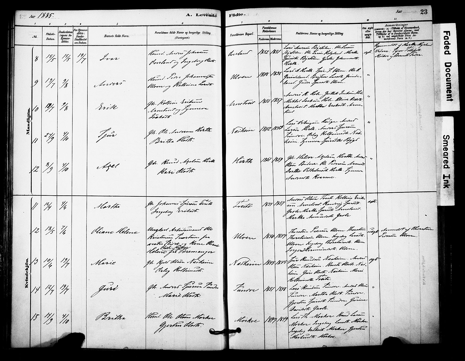 Vossestrand Sokneprestembete, SAB/A-79101/H/Haa: Parish register (official) no. C 1, 1878-1903, p. 23