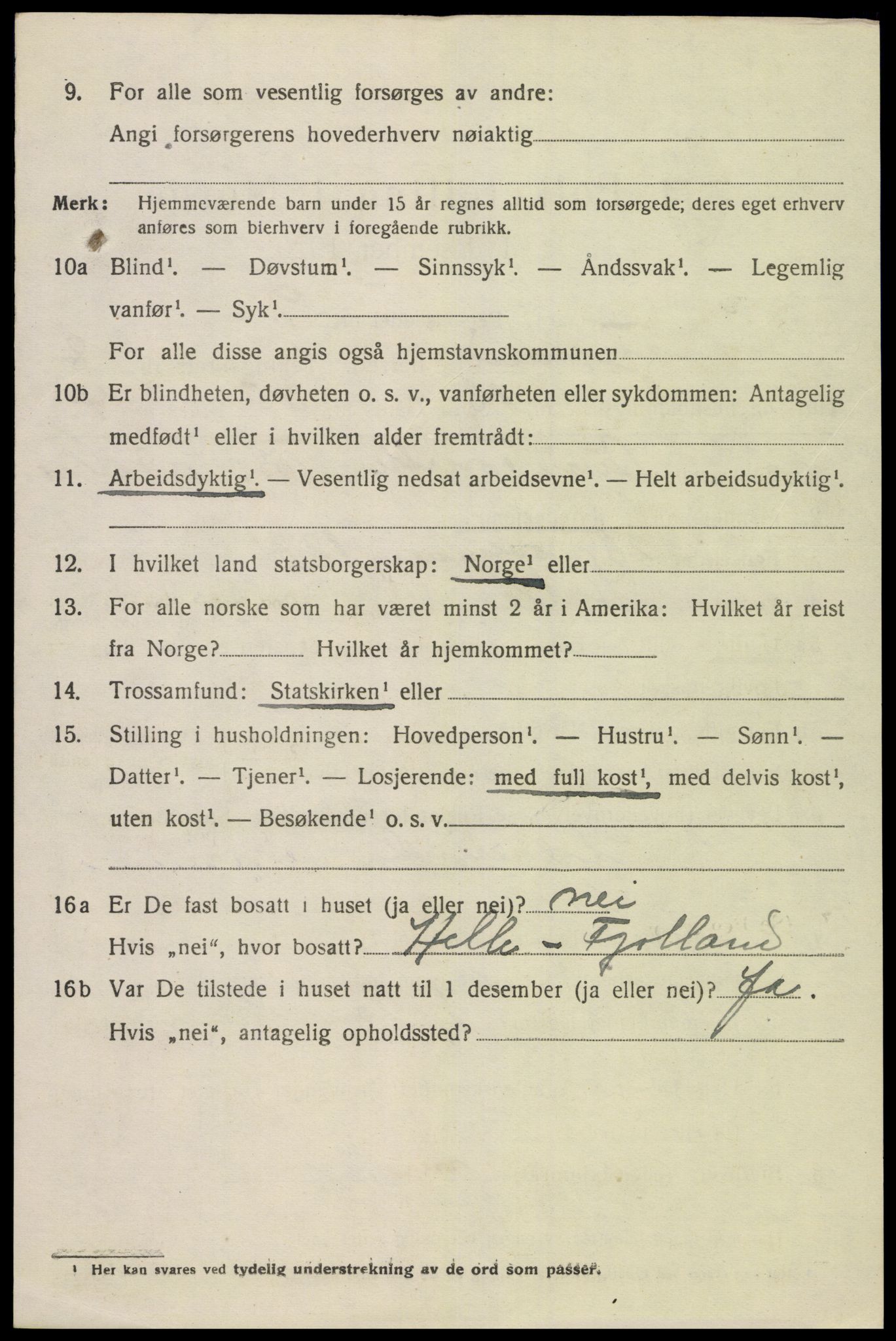 SAK, 1920 census for Fjotland, 1920, p. 2139
