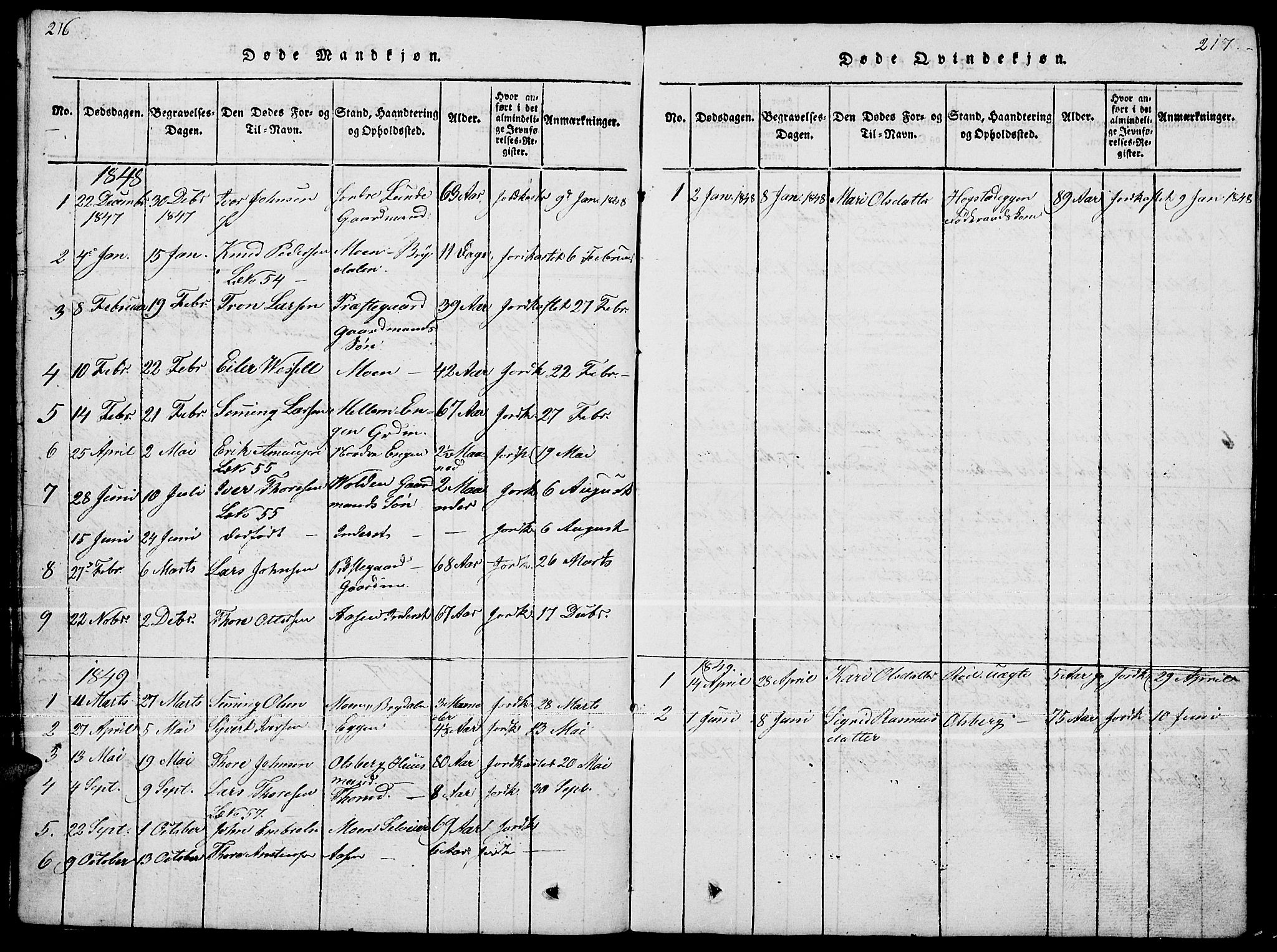 Tynset prestekontor, SAH/PREST-058/H/Ha/Hab/L0004: Parish register (copy) no. 4, 1814-1879, p. 216-217