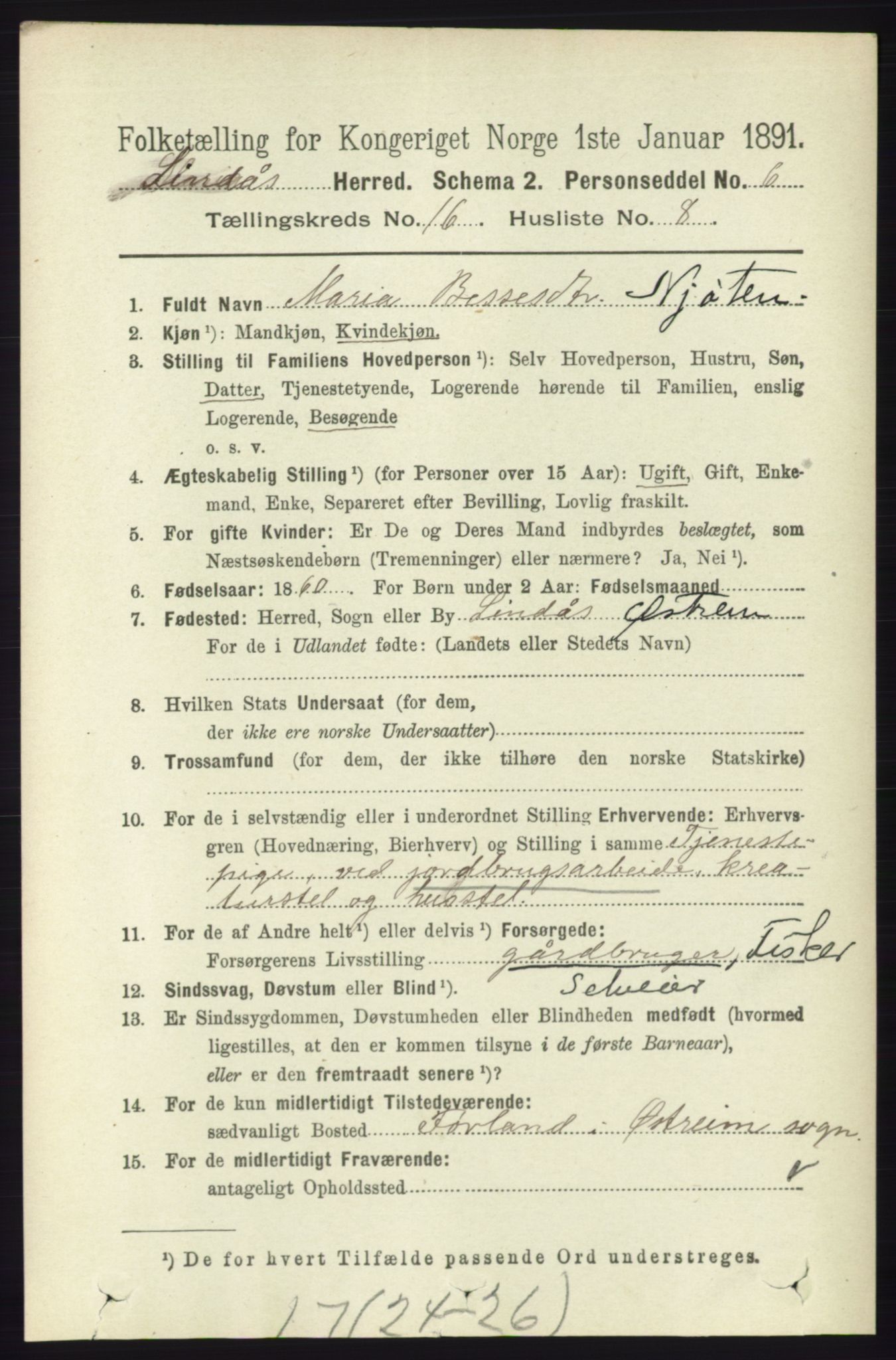 RA, 1891 census for 1263 Lindås, 1891, p. 5745