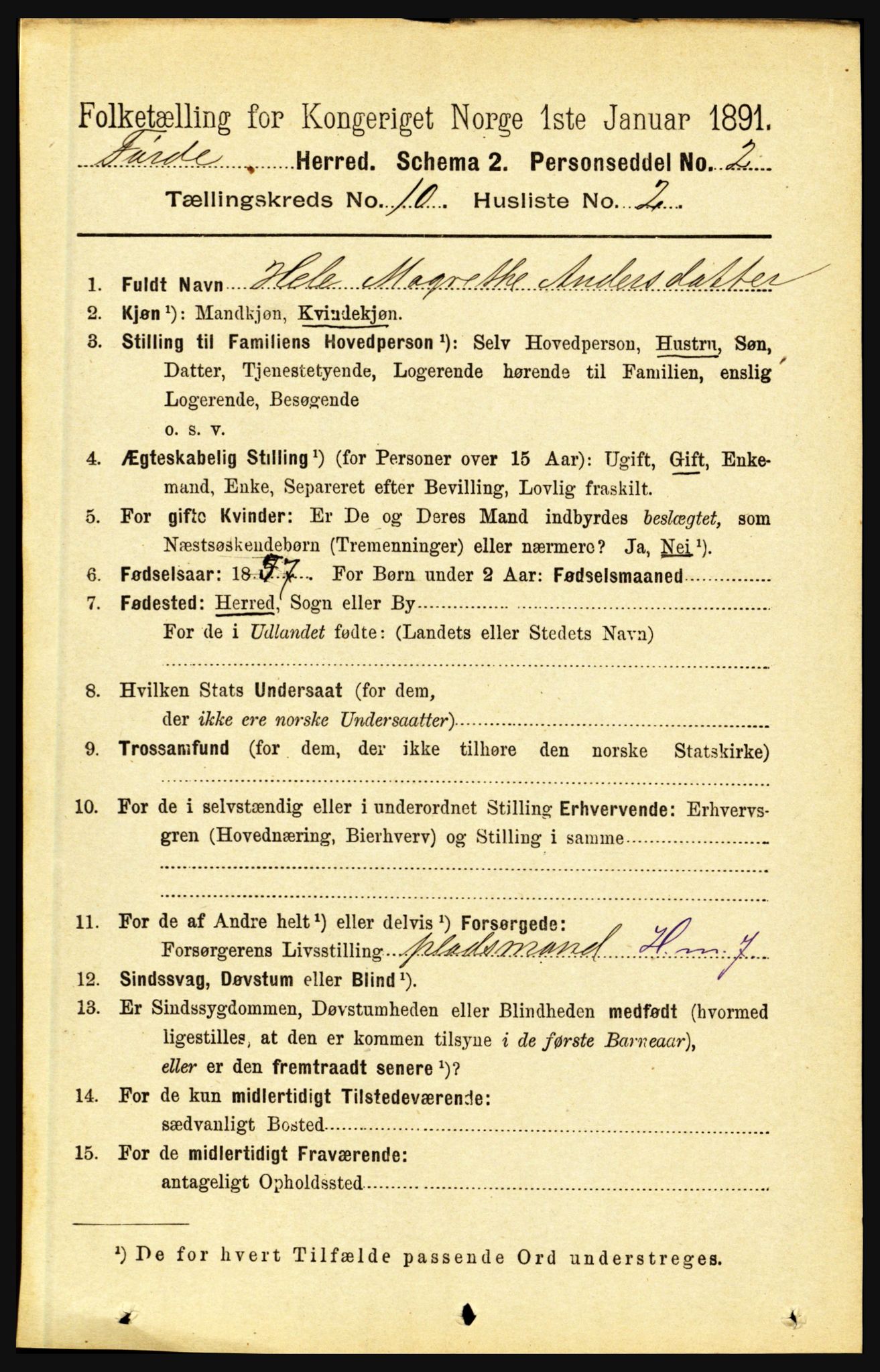 RA, 1891 census for 1432 Førde, 1891, p. 3673