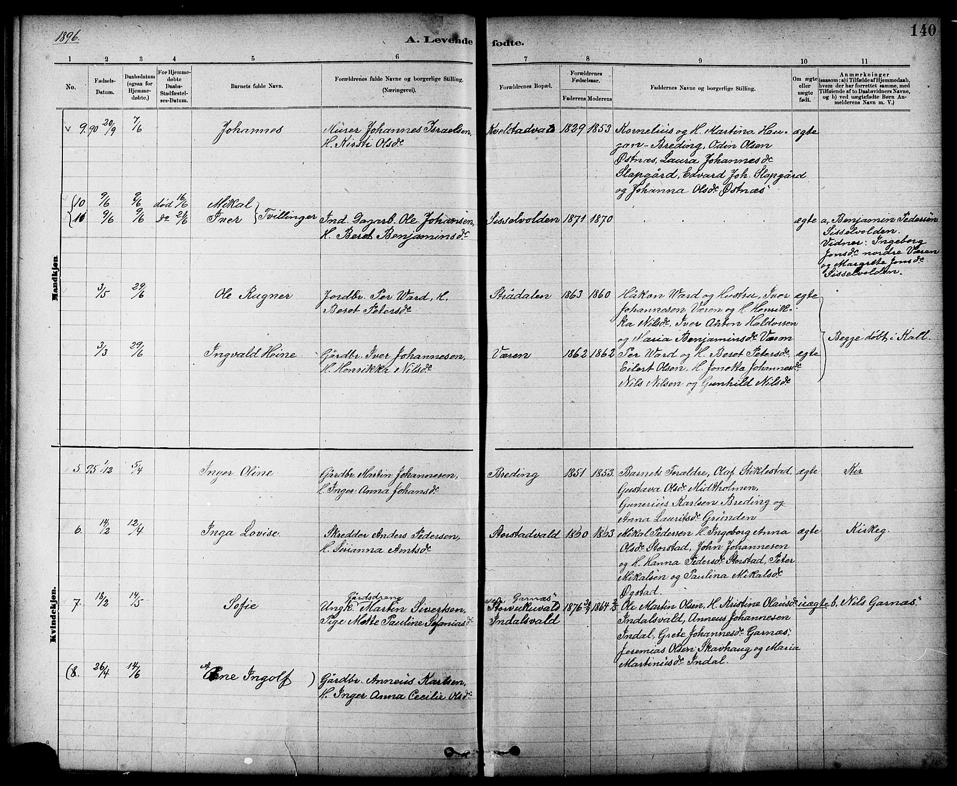 Ministerialprotokoller, klokkerbøker og fødselsregistre - Nord-Trøndelag, AV/SAT-A-1458/724/L0267: Parish register (copy) no. 724C03, 1879-1898, p. 140