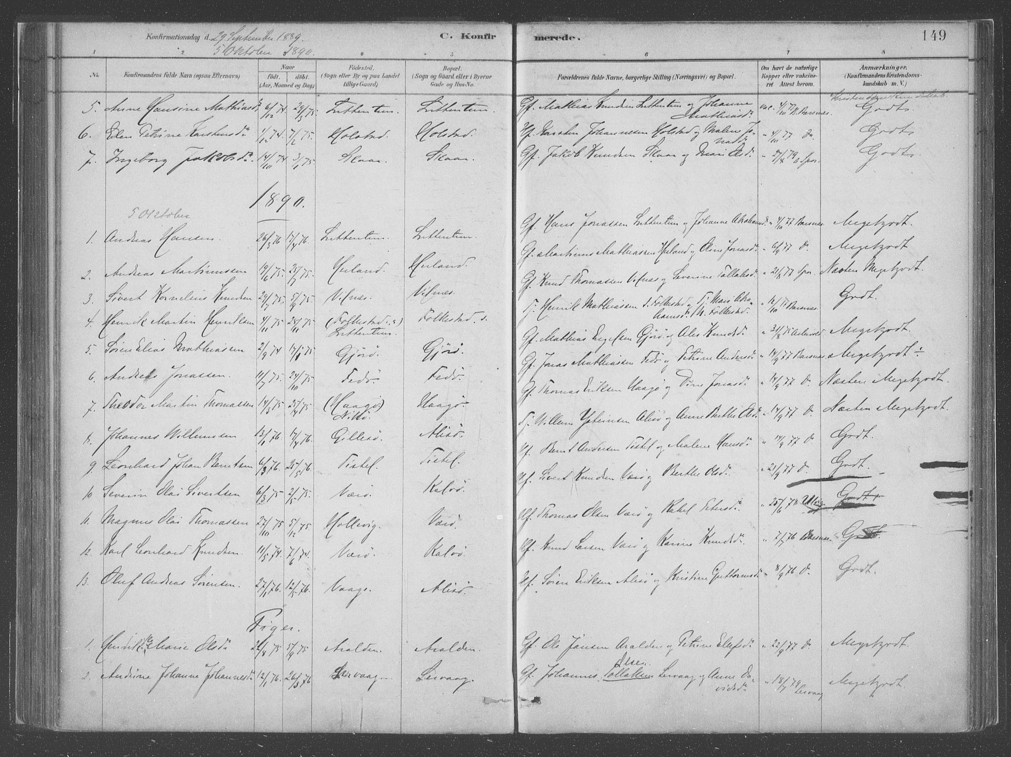 Askvoll sokneprestembete, SAB/A-79501/H/Haa/Haac/L0001: Parish register (official) no. C  1, 1879-1922, p. 149