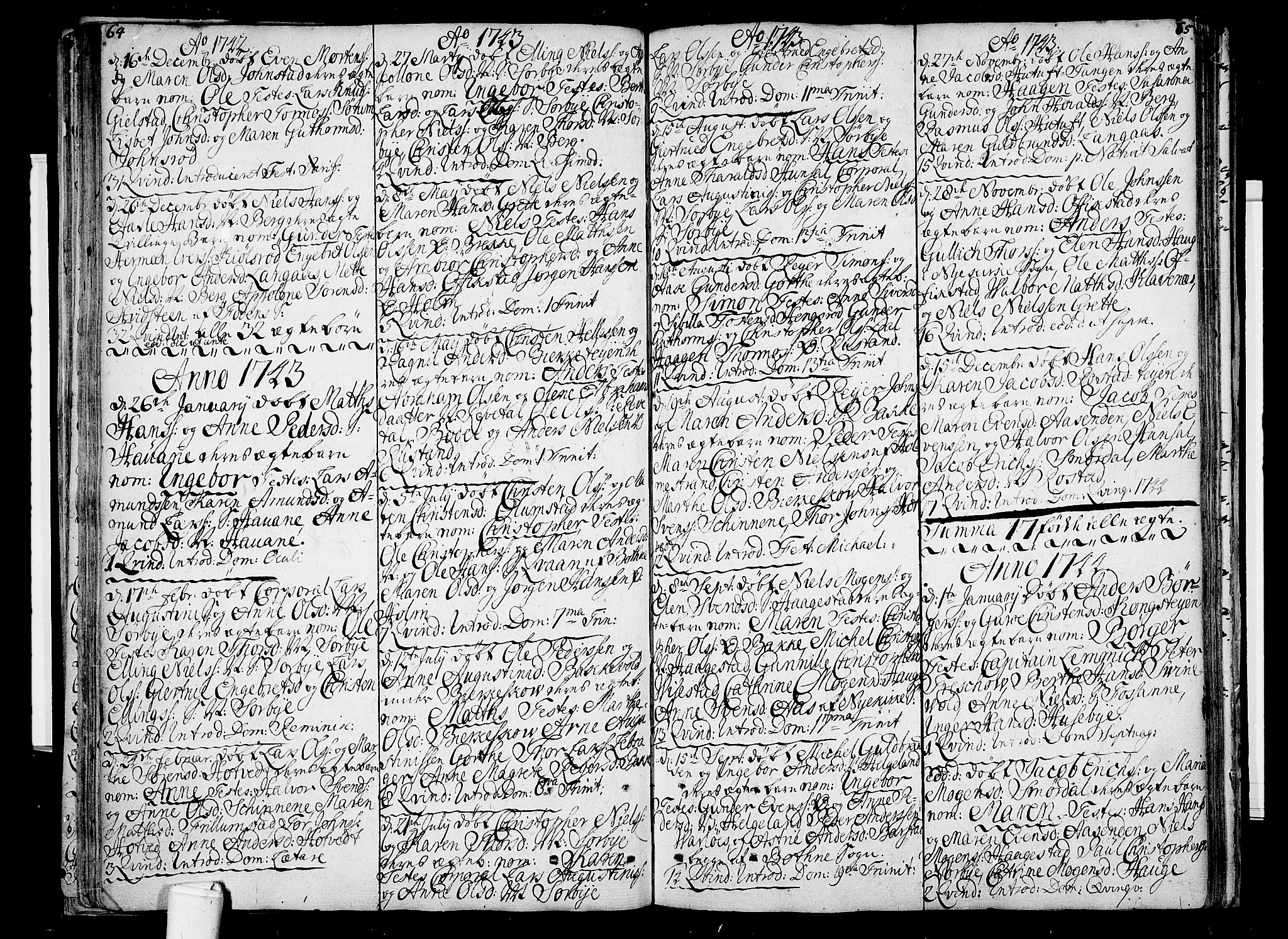 Våle kirkebøker, SAKO/A-334/F/Fa/L0003: Parish register (official) no. I 3, 1732-1773, p. 64-65