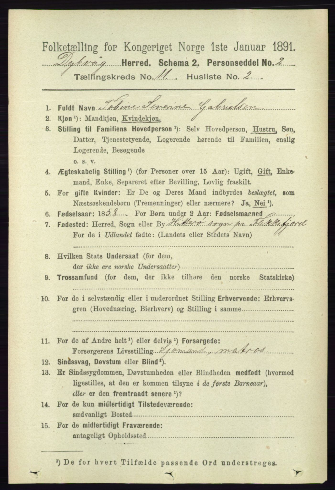 RA, 1891 census for 0915 Dypvåg, 1891, p. 4314