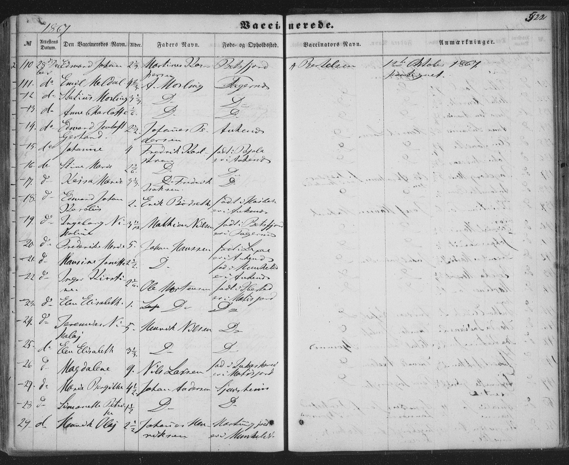 Ministerialprotokoller, klokkerbøker og fødselsregistre - Nordland, AV/SAT-A-1459/863/L0896: Parish register (official) no. 863A08, 1861-1871, p. 522