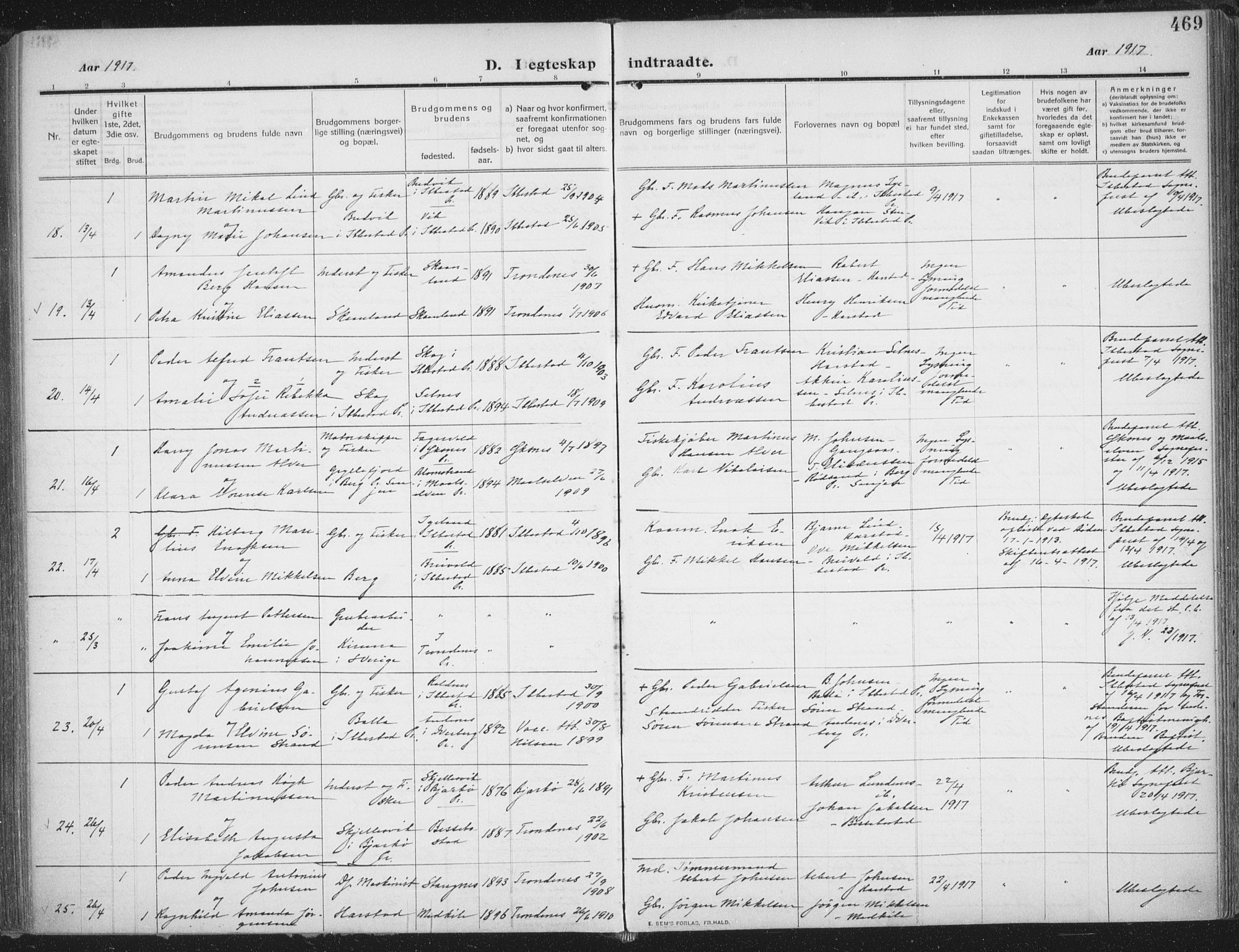 Trondenes sokneprestkontor, SATØ/S-1319/H/Ha/L0018kirke: Parish register (official) no. 18, 1909-1918, p. 469