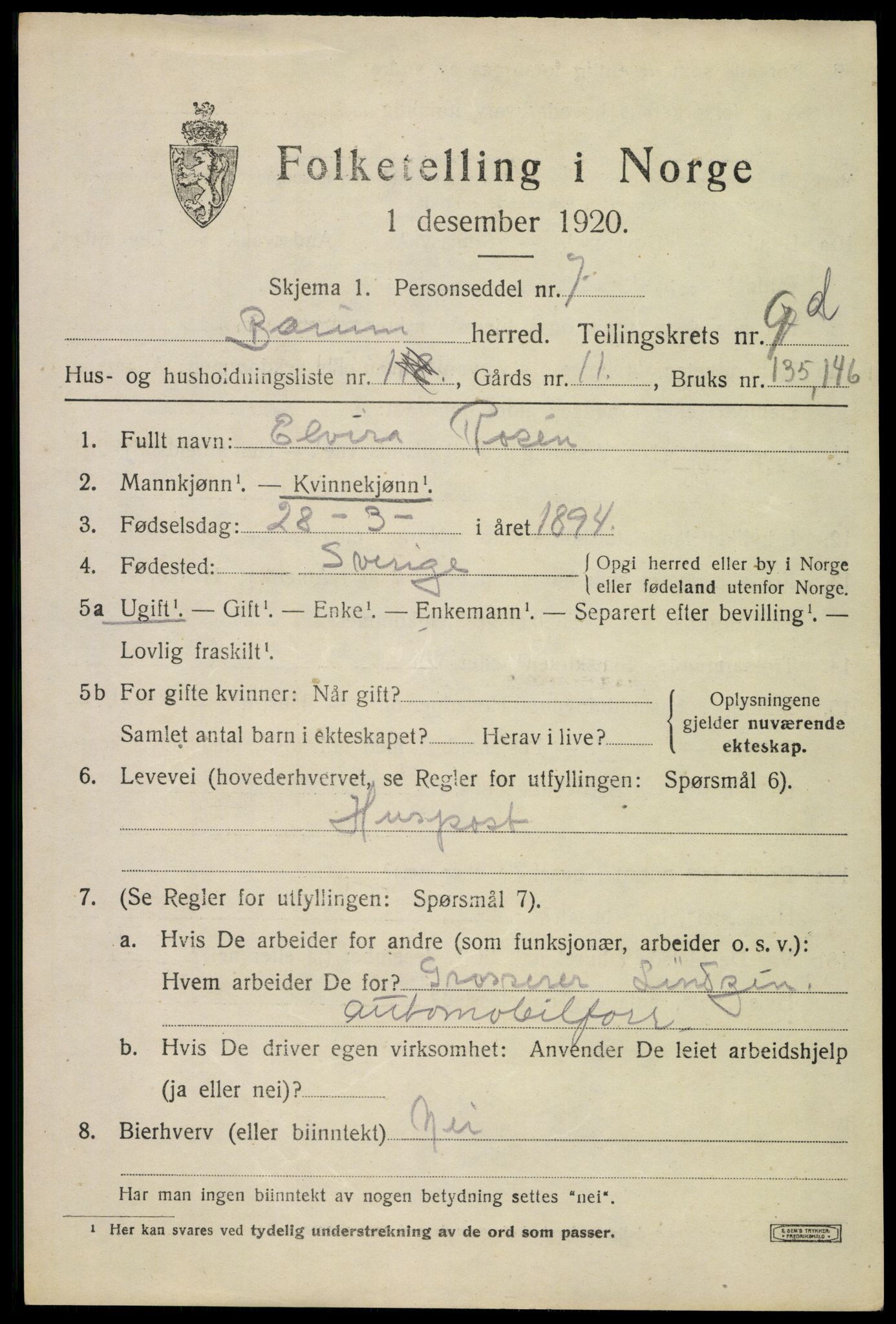 SAO, 1920 census for Bærum, 1920, p. 22860