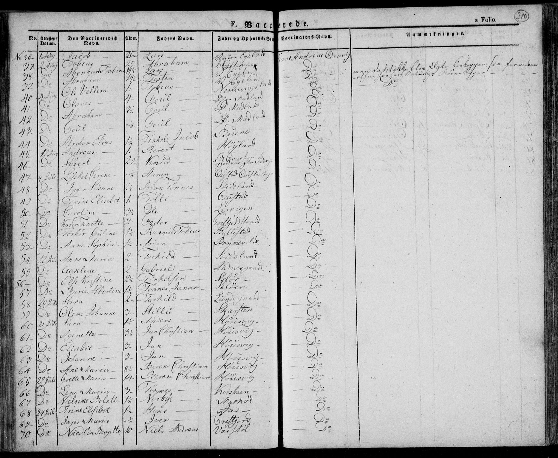 Lyngdal sokneprestkontor, AV/SAK-1111-0029/F/Fa/Fac/L0007: Parish register (official) no. A 7, 1825-1838, p. 310