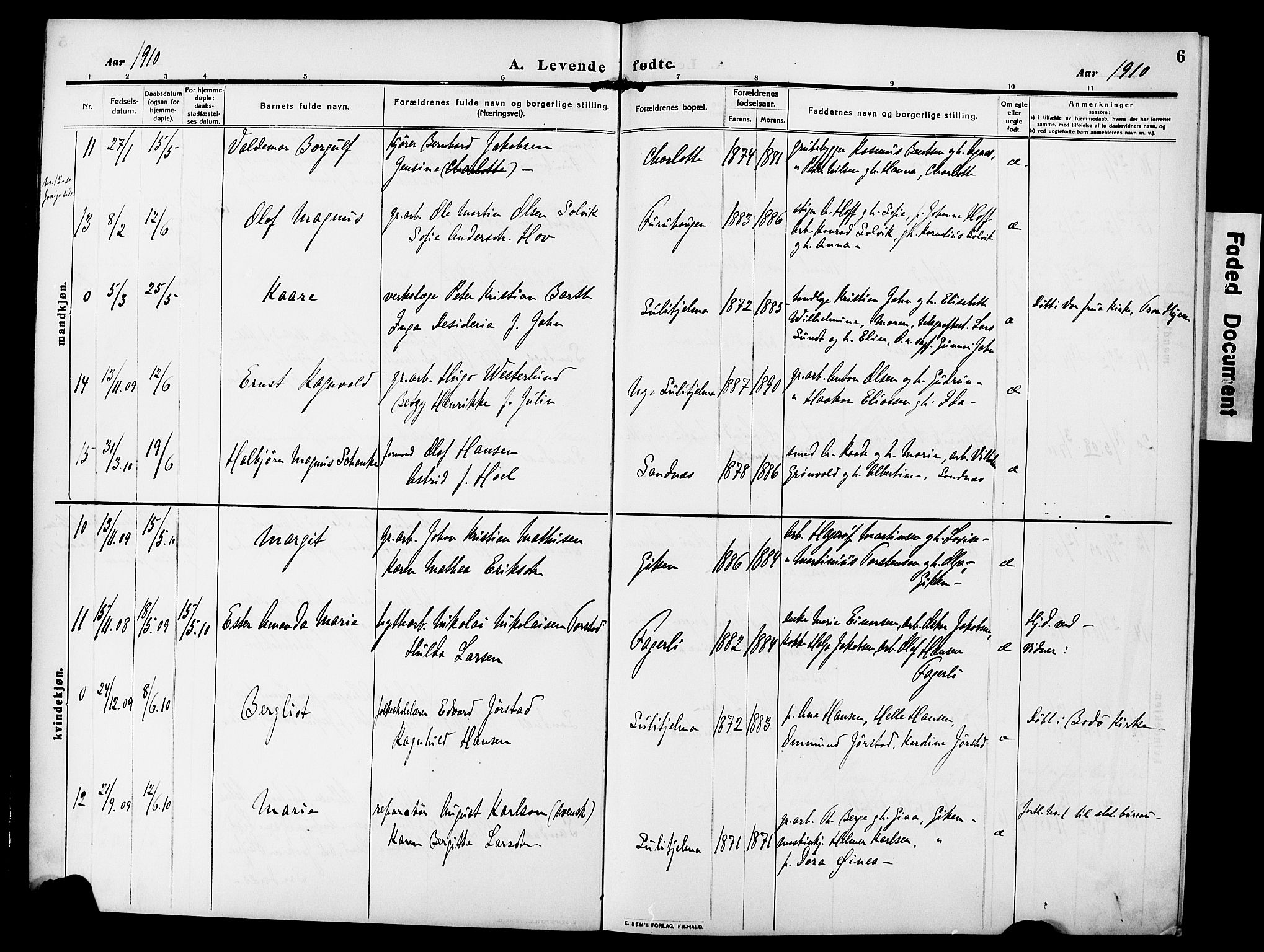 Ministerialprotokoller, klokkerbøker og fødselsregistre - Nordland, AV/SAT-A-1459/850/L0710: Parish register (official) no. 850A02, 1910-1920, p. 6