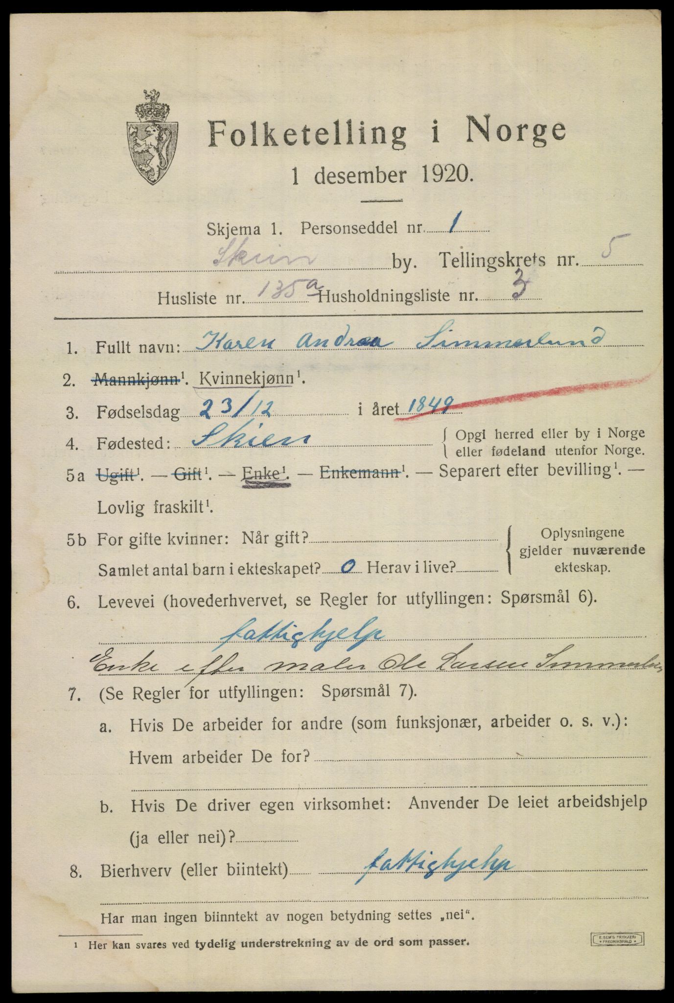 SAKO, 1920 census for Skien, 1920, p. 21806