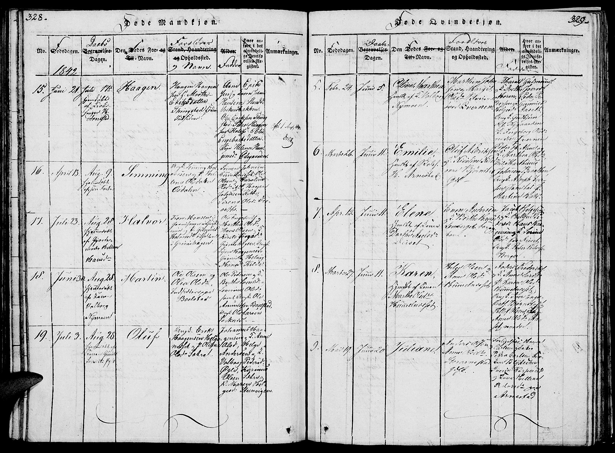 Åmot prestekontor, Hedmark, SAH/PREST-056/H/Ha/Hab/L0001: Parish register (copy) no. 1, 1815-1847, p. 328-329
