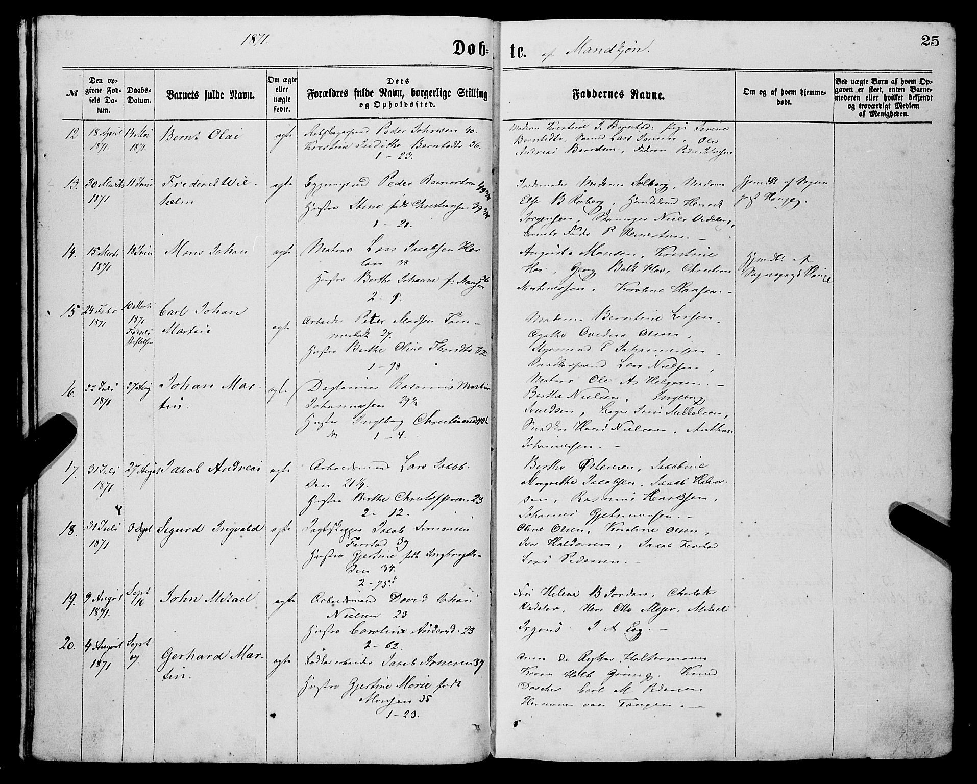 Sandviken Sokneprestembete, AV/SAB-A-77601/H/Ha/L0001: Parish register (official) no. A 1, 1867-1877, p. 25