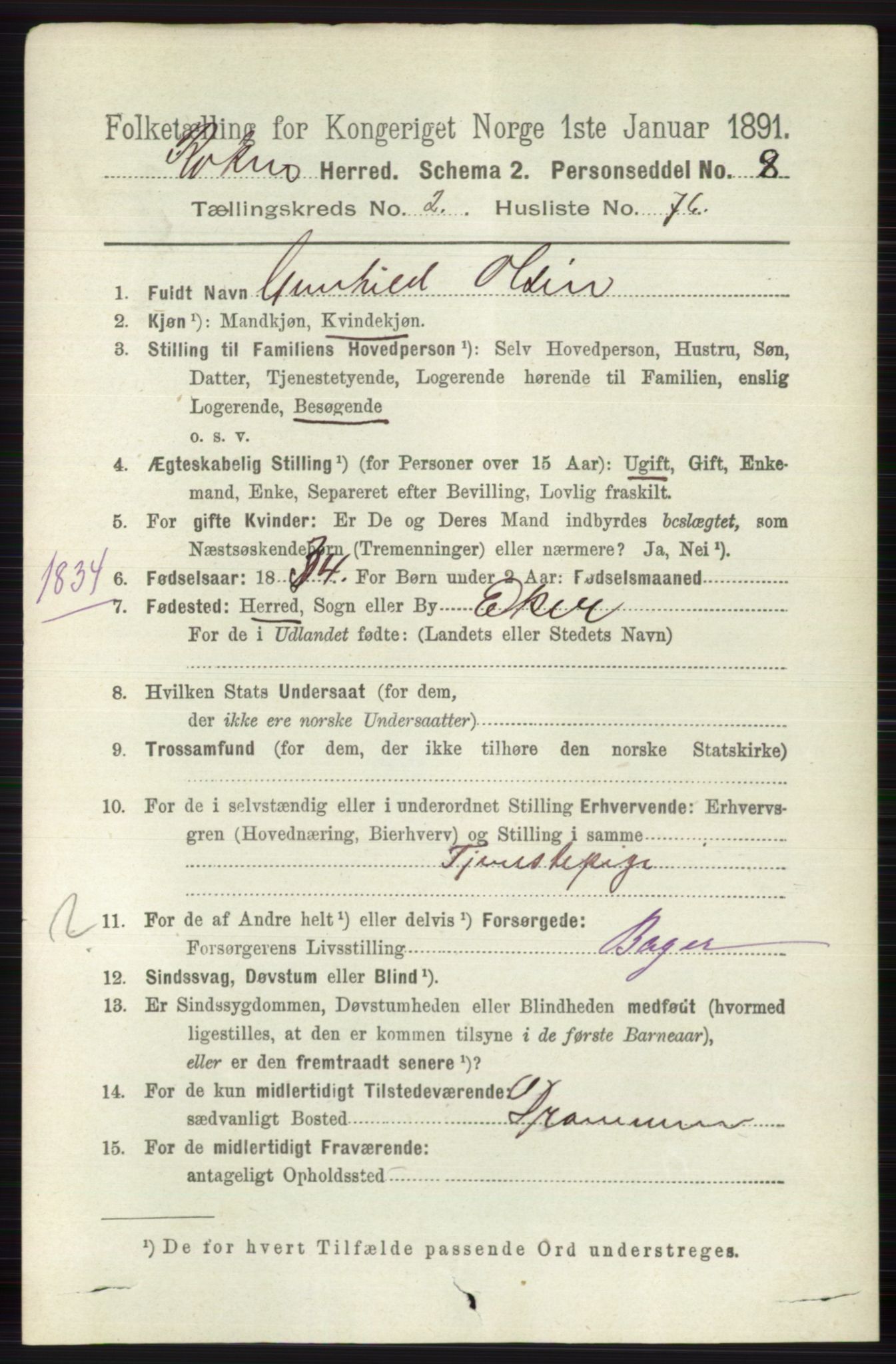 RA, 1891 census for 0627 Røyken, 1891, p. 1102