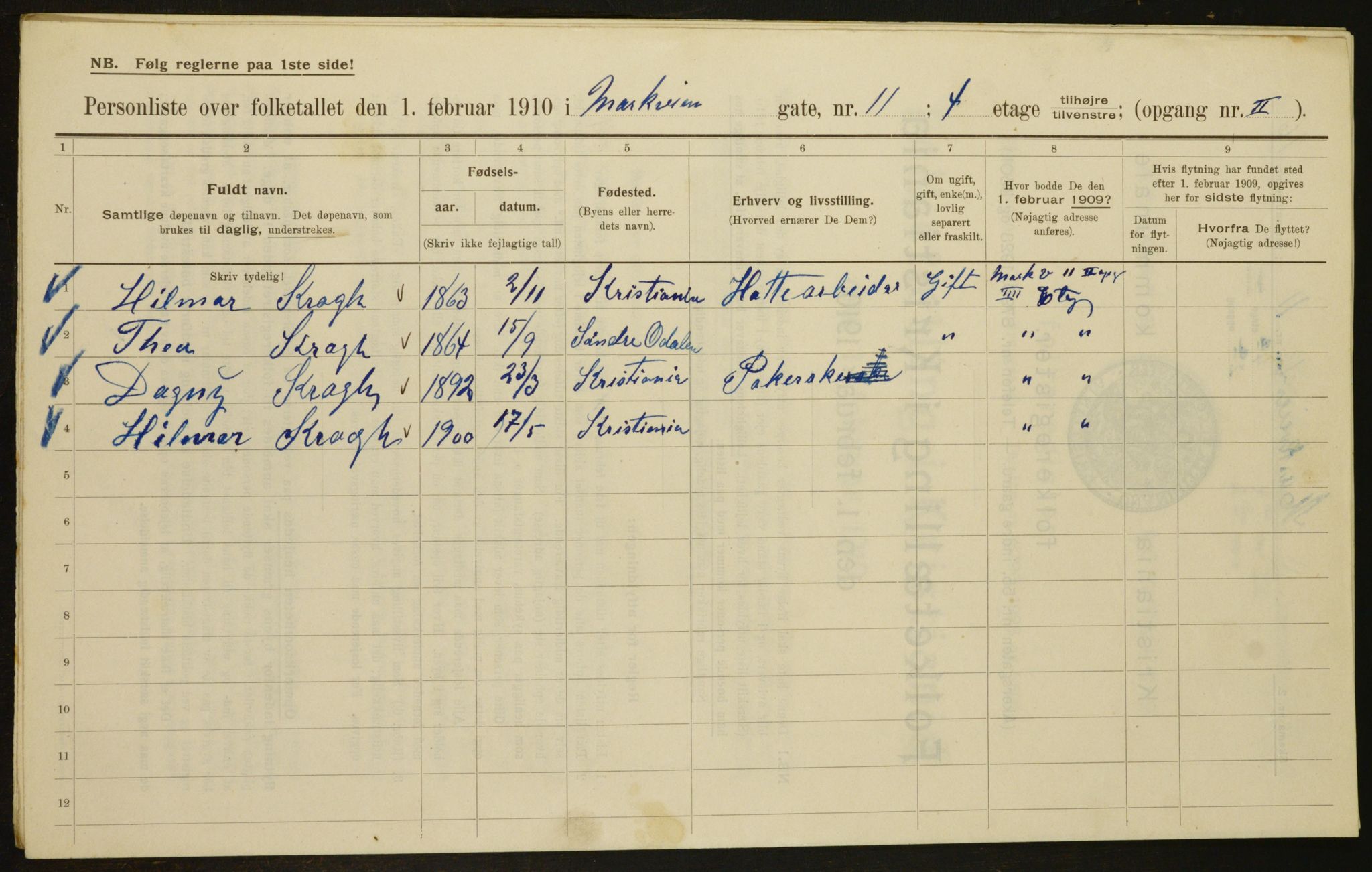 OBA, Municipal Census 1910 for Kristiania, 1910, p. 61152