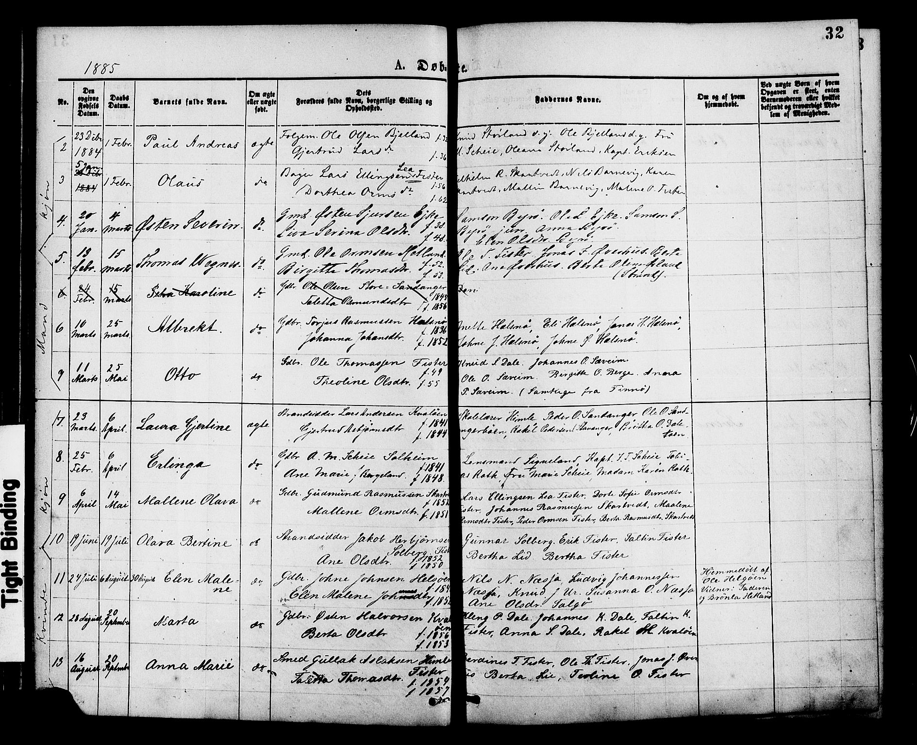 Hjelmeland sokneprestkontor, SAST/A-101843/01/IV/L0013: Parish register (official) no. A 13, 1872-1886, p. 32