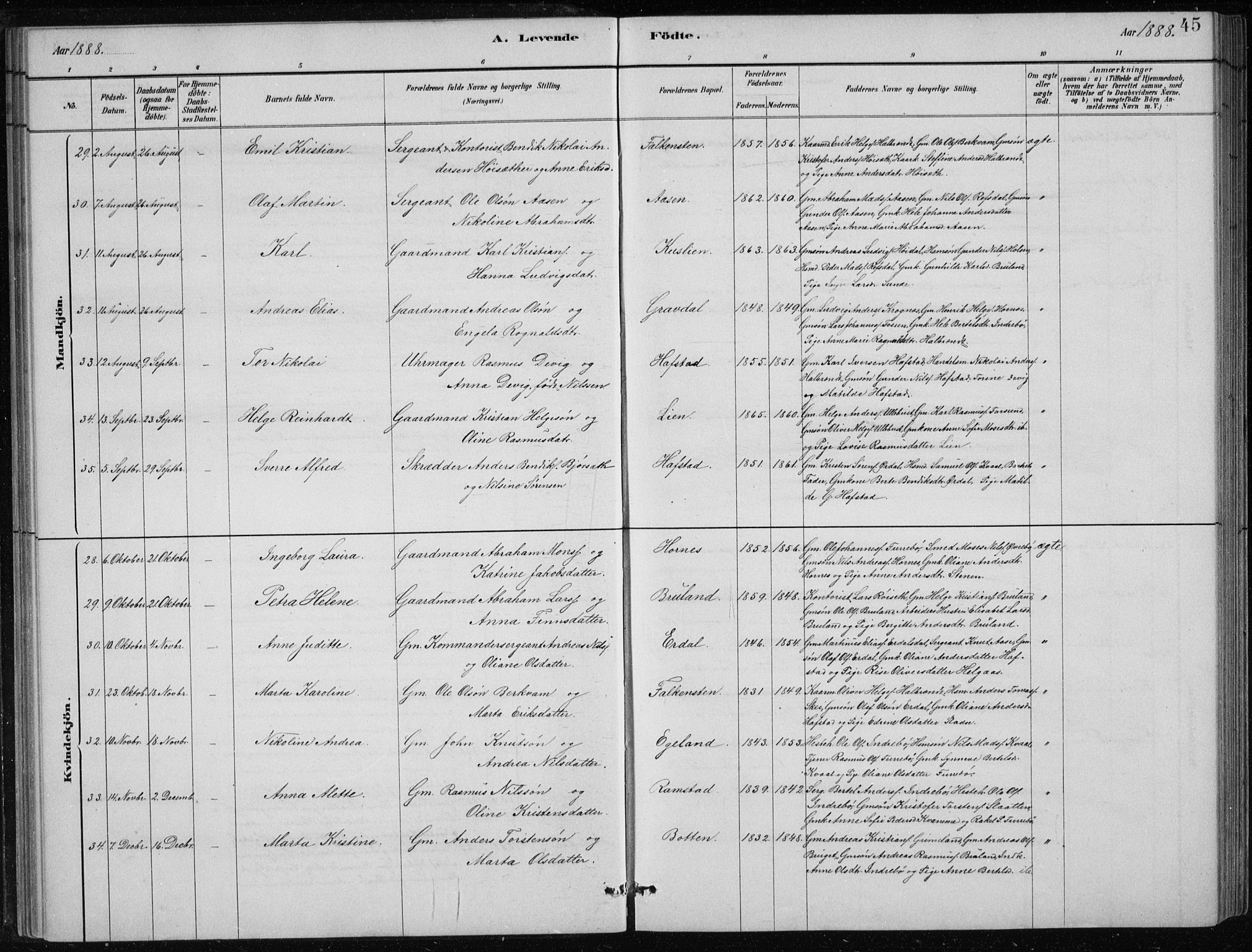 Førde sokneprestembete, AV/SAB-A-79901/H/Hab/Haba/L0002: Parish register (copy) no. A 2, 1881-1898, p. 45