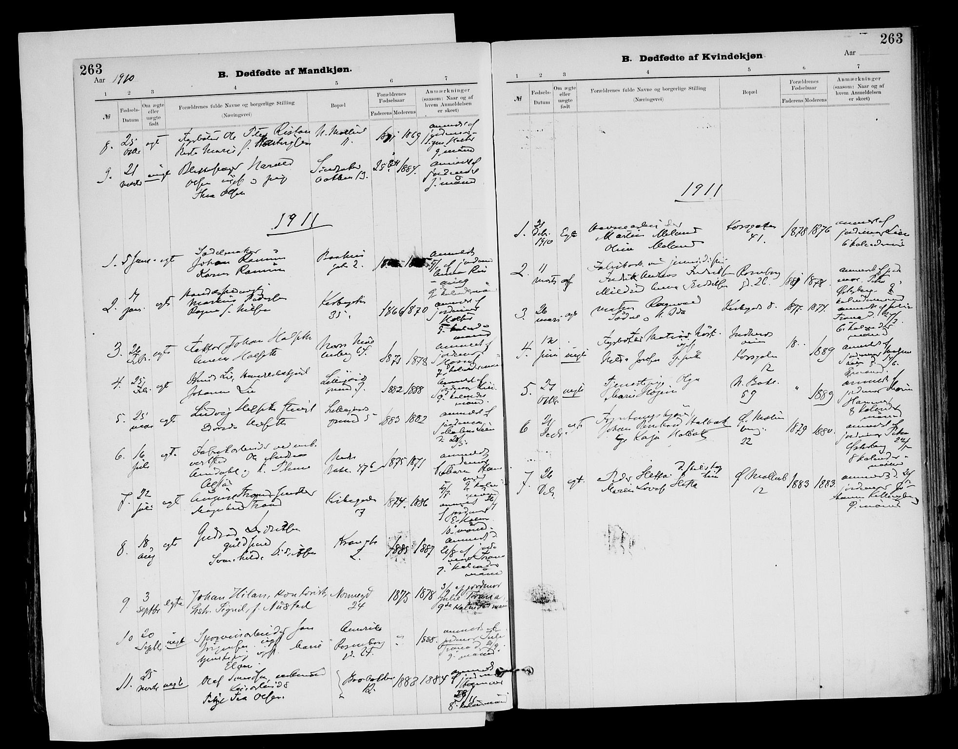 Ministerialprotokoller, klokkerbøker og fødselsregistre - Sør-Trøndelag, SAT/A-1456/604/L0203: Parish register (official) no. 604A23, 1908-1916, p. 263