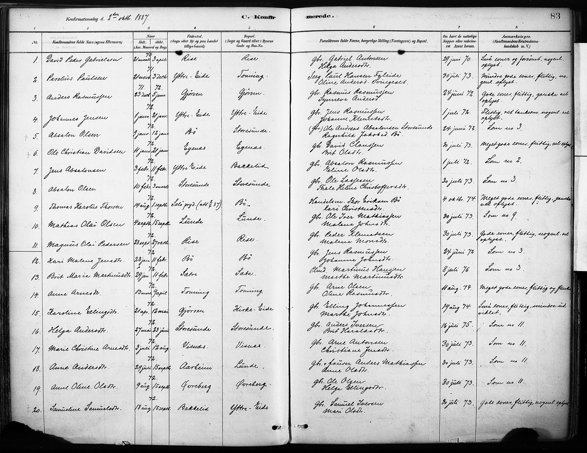 Stryn Sokneprestembete, AV/SAB-A-82501: Parish register (official) no. B 1, 1878-1907, p. 83