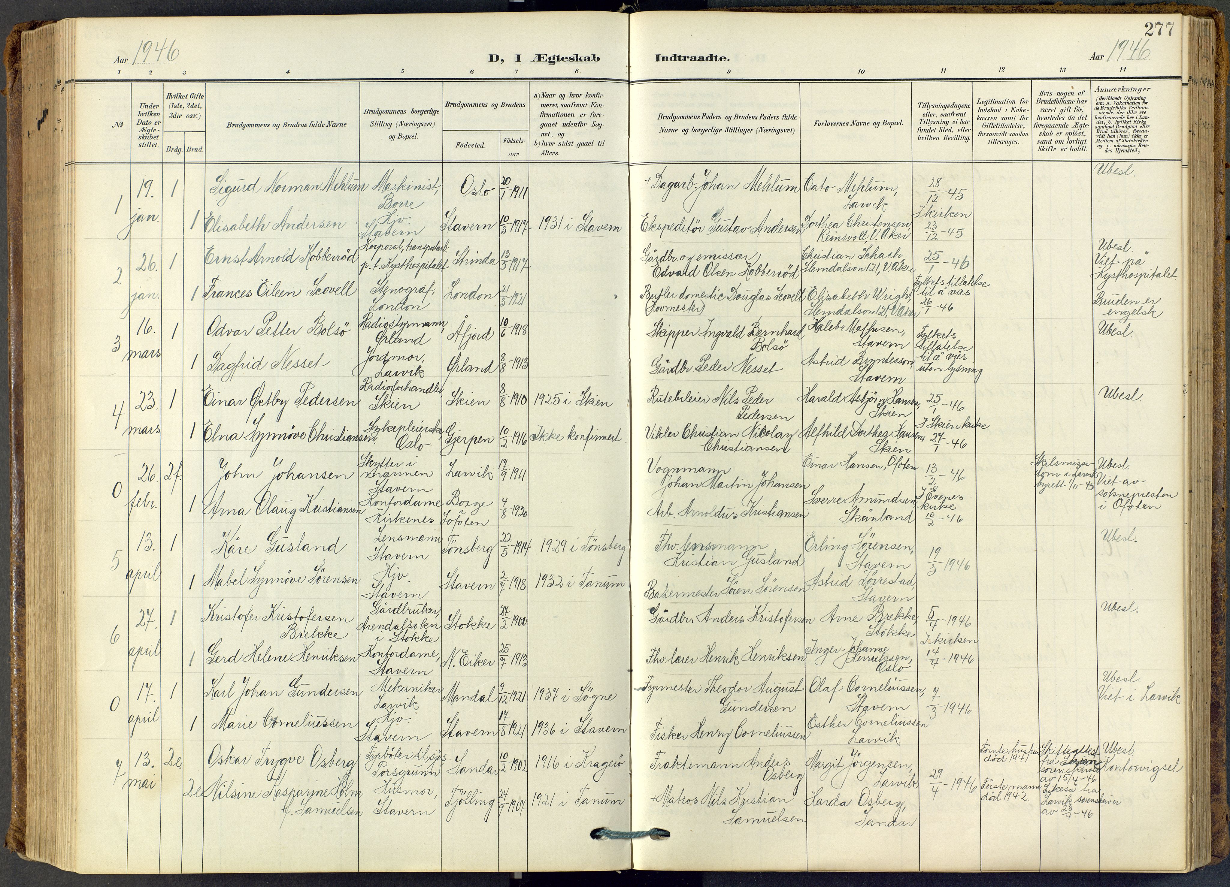 Stavern kirkebøker, SAKO/A-318/F/Fa/L0009: Parish register (official) no. 9, 1906-1955, p. 277