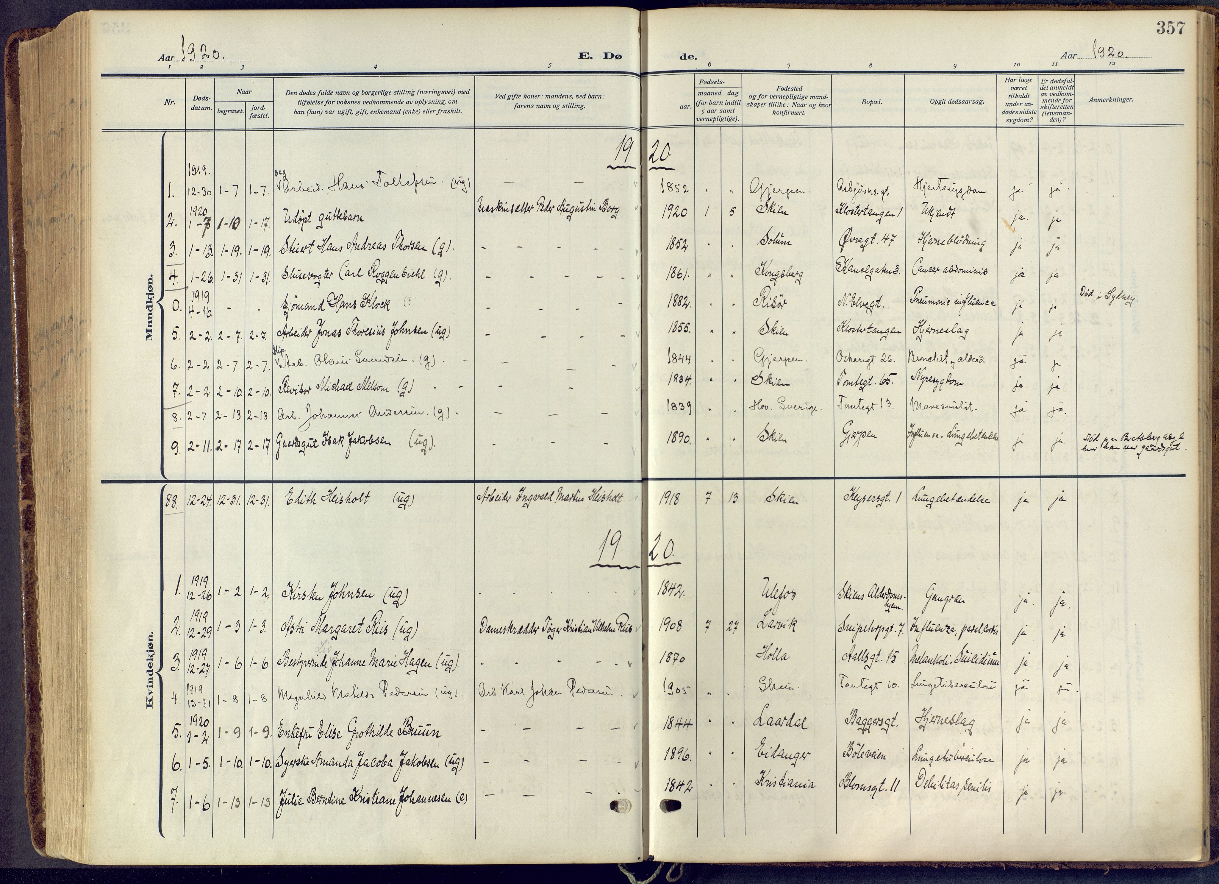 Skien kirkebøker, SAKO/A-302/F/Fa/L0013: Parish register (official) no. 13, 1915-1921, p. 357