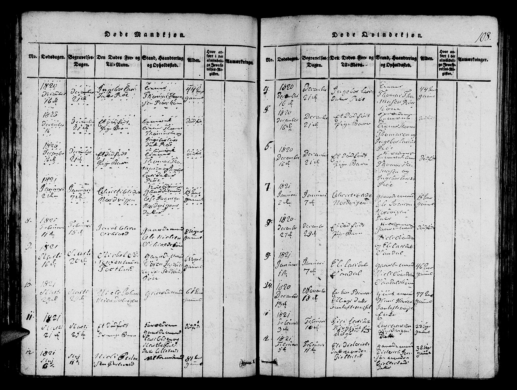 Fana Sokneprestembete, AV/SAB-A-75101/H/Hab/Haba/L0001: Parish register (copy) no. A 1, 1816-1836, p. 108