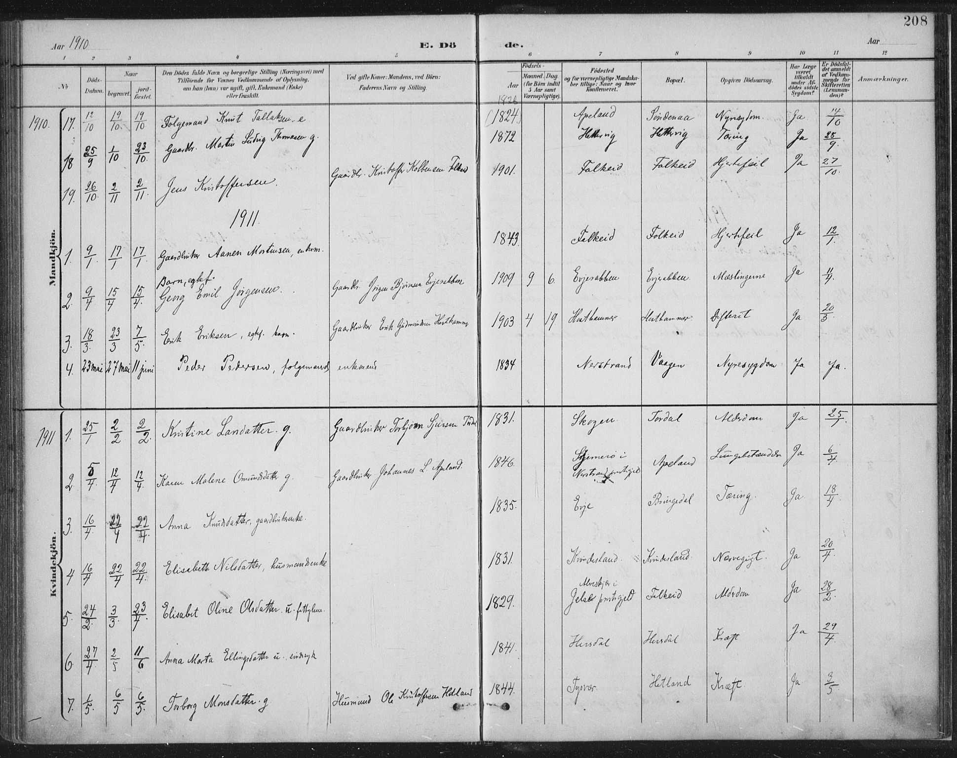 Tysvær sokneprestkontor, AV/SAST-A -101864/H/Ha/Haa/L0008: Parish register (official) no. A 8, 1897-1918, p. 208