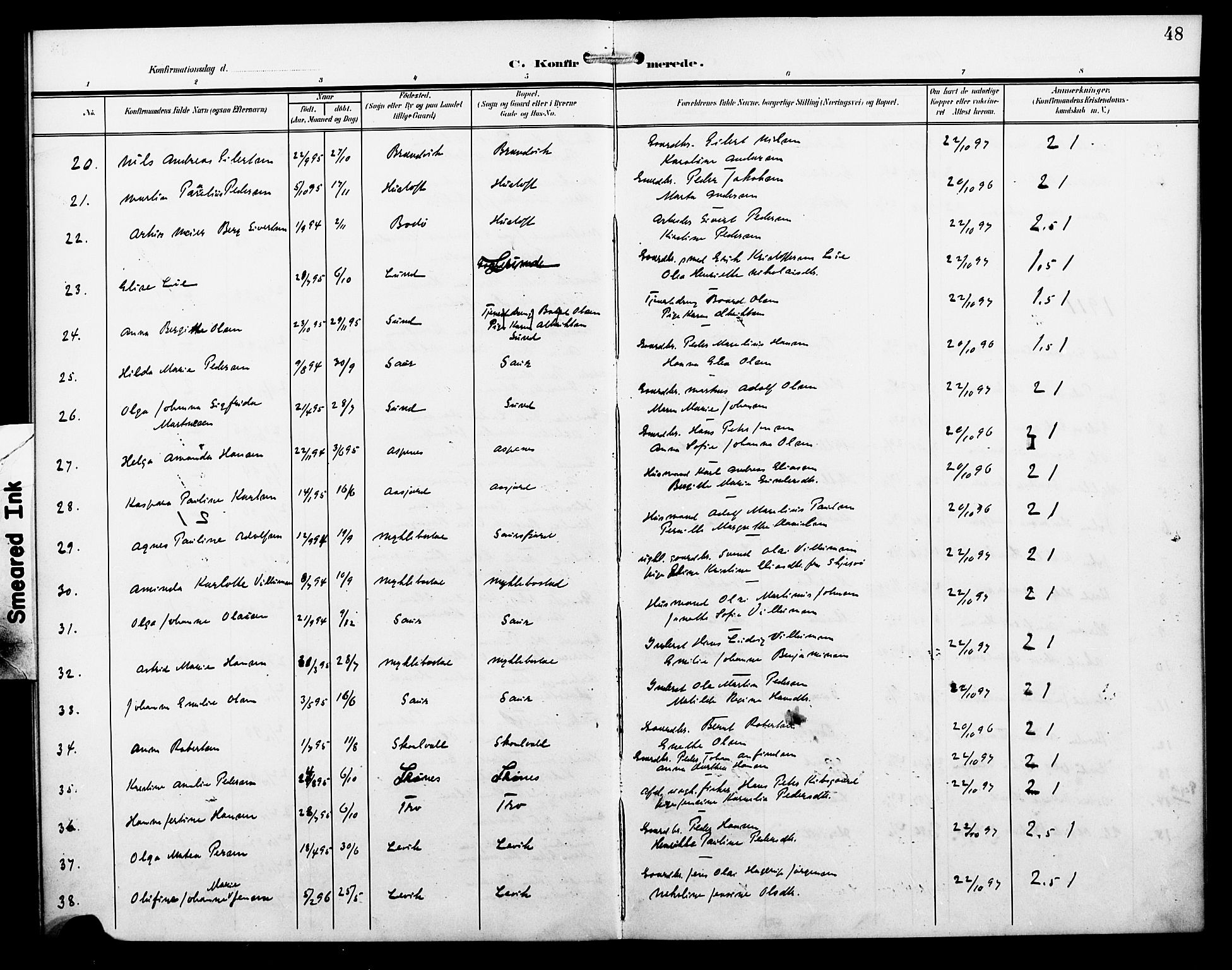 Ministerialprotokoller, klokkerbøker og fødselsregistre - Nordland, SAT/A-1459/857/L0829: Parish register (copy) no. 857C04, 1906-1916, p. 48