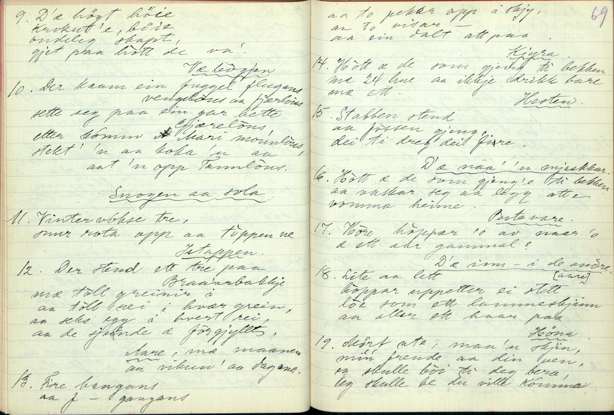 Rikard Berge, TEMU/TGM-A-1003/F/L0003/0012: 061-100 Innholdslister / 71 Kilen: sagn m.m., 1910, p. 68-69