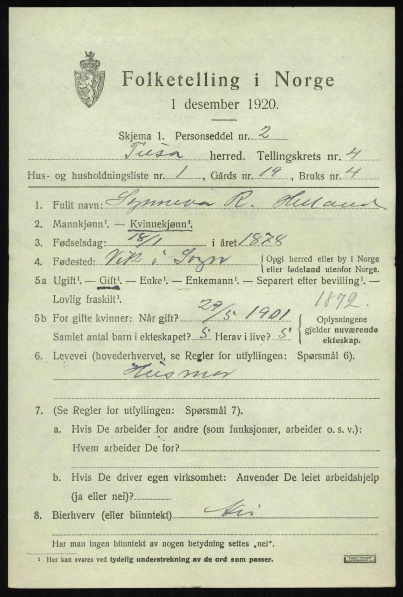 SAB, 1920 census for Fusa, 1920, p. 1551