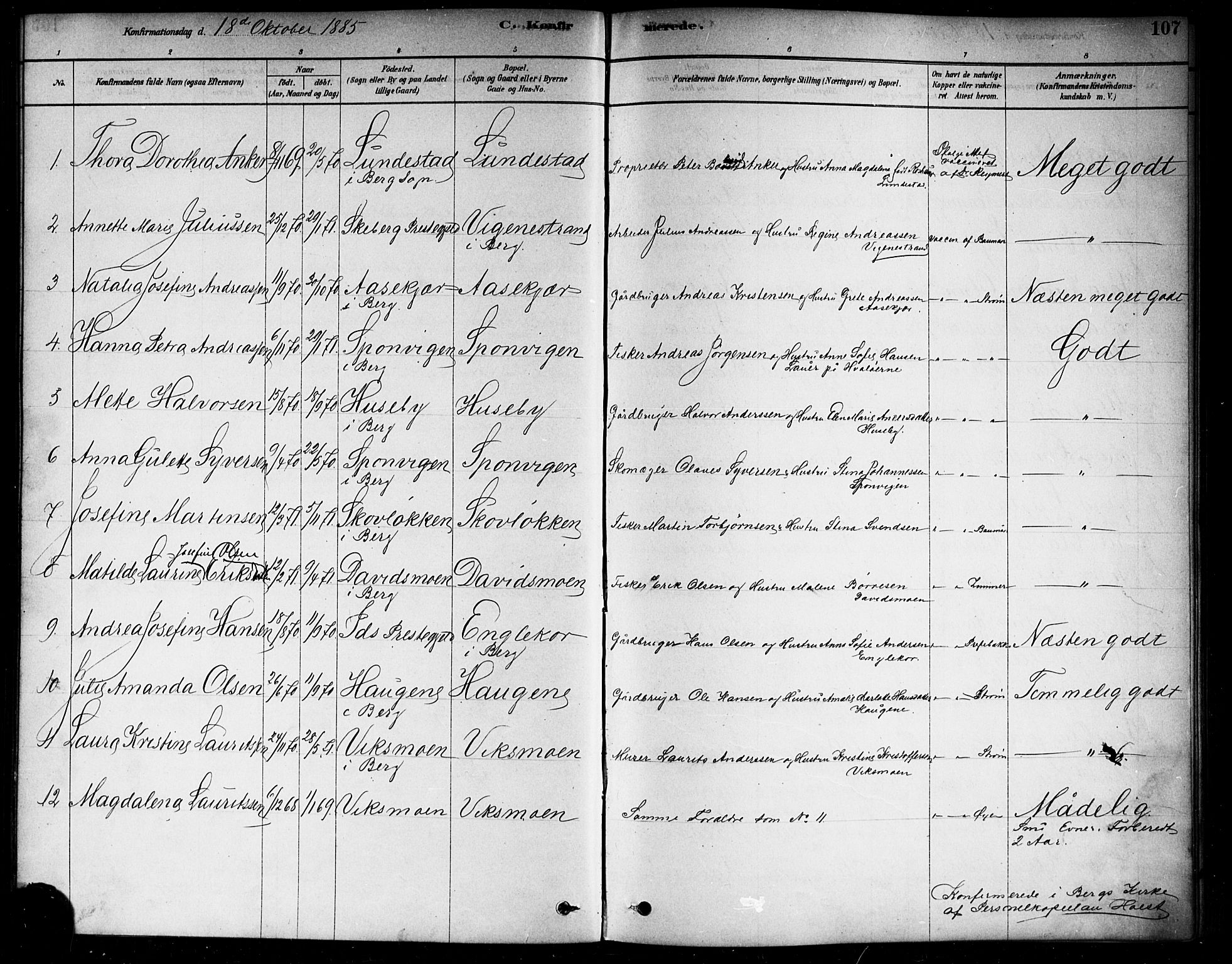 Berg prestekontor Kirkebøker, AV/SAO-A-10902/F/Fa/L0006: Parish register (official) no. I 6, 1878-1887, p. 107