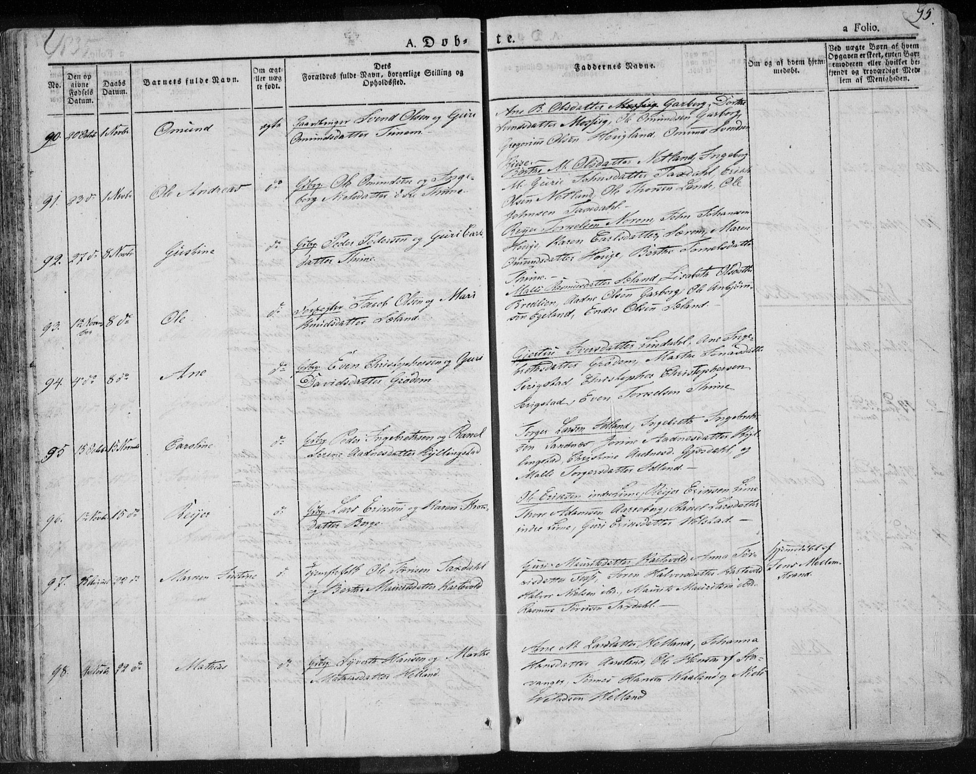 Lye sokneprestkontor, AV/SAST-A-101794/001/30BA/L0004: Parish register (official) no. A 4, 1826-1841, p. 95