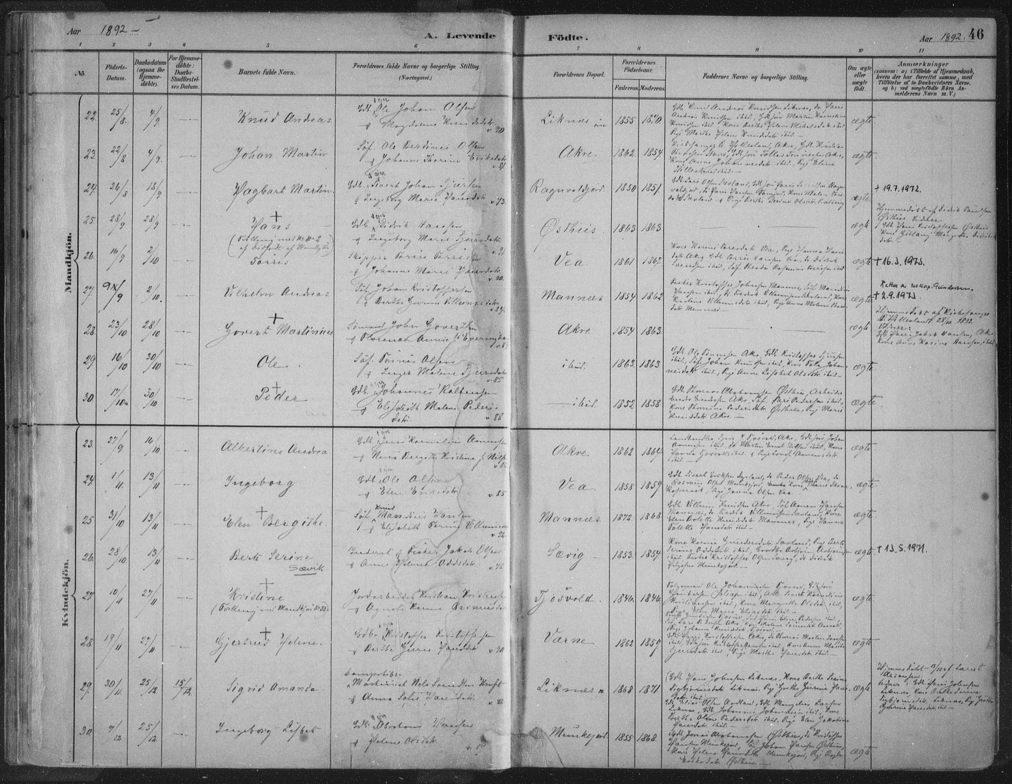 Kopervik sokneprestkontor, SAST/A-101850/H/Ha/Haa/L0004: Parish register (official) no. A 4, 1882-1905, p. 46