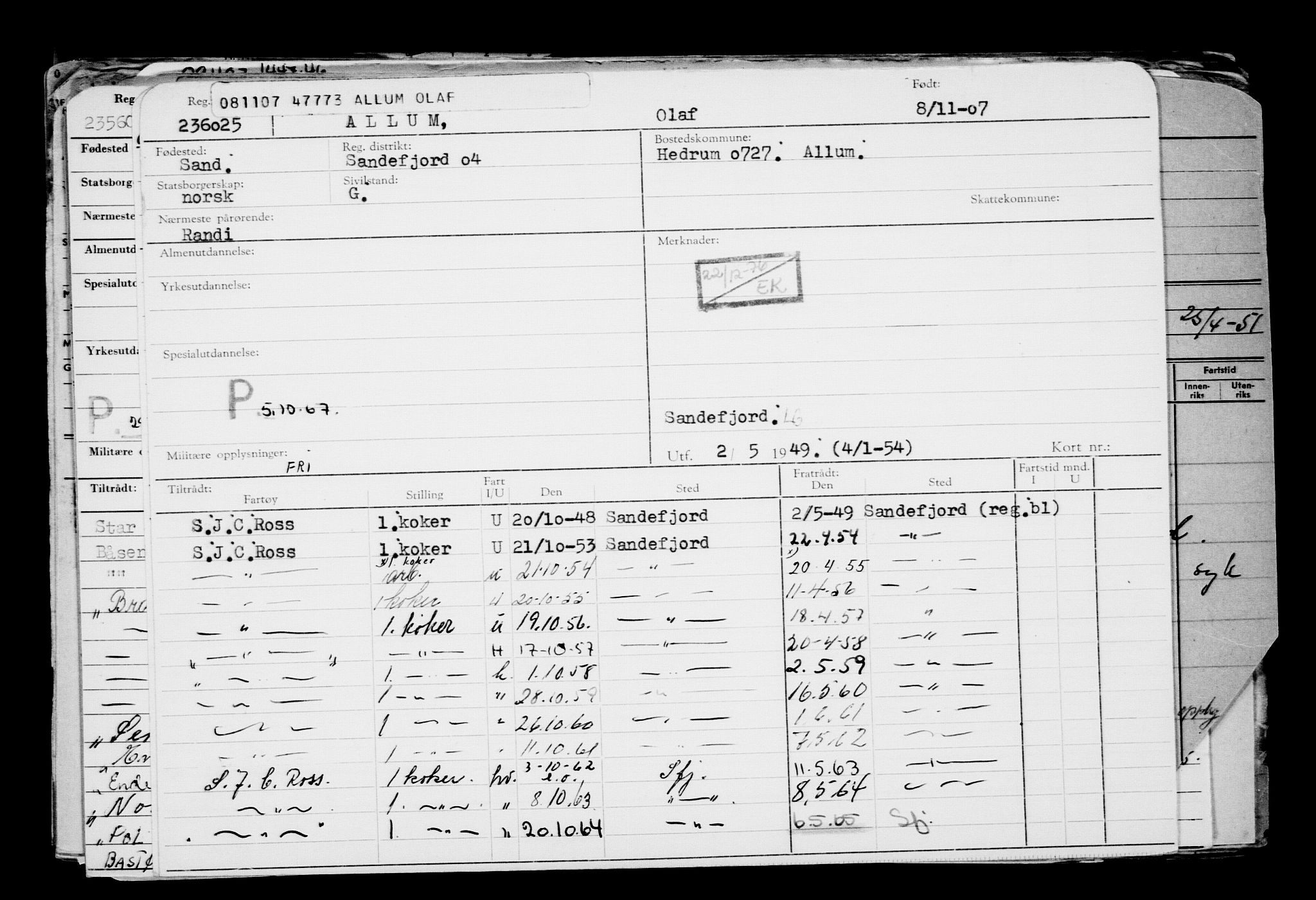 Direktoratet for sjømenn, AV/RA-S-3545/G/Gb/L0074: Hovedkort, 1907, p. 93