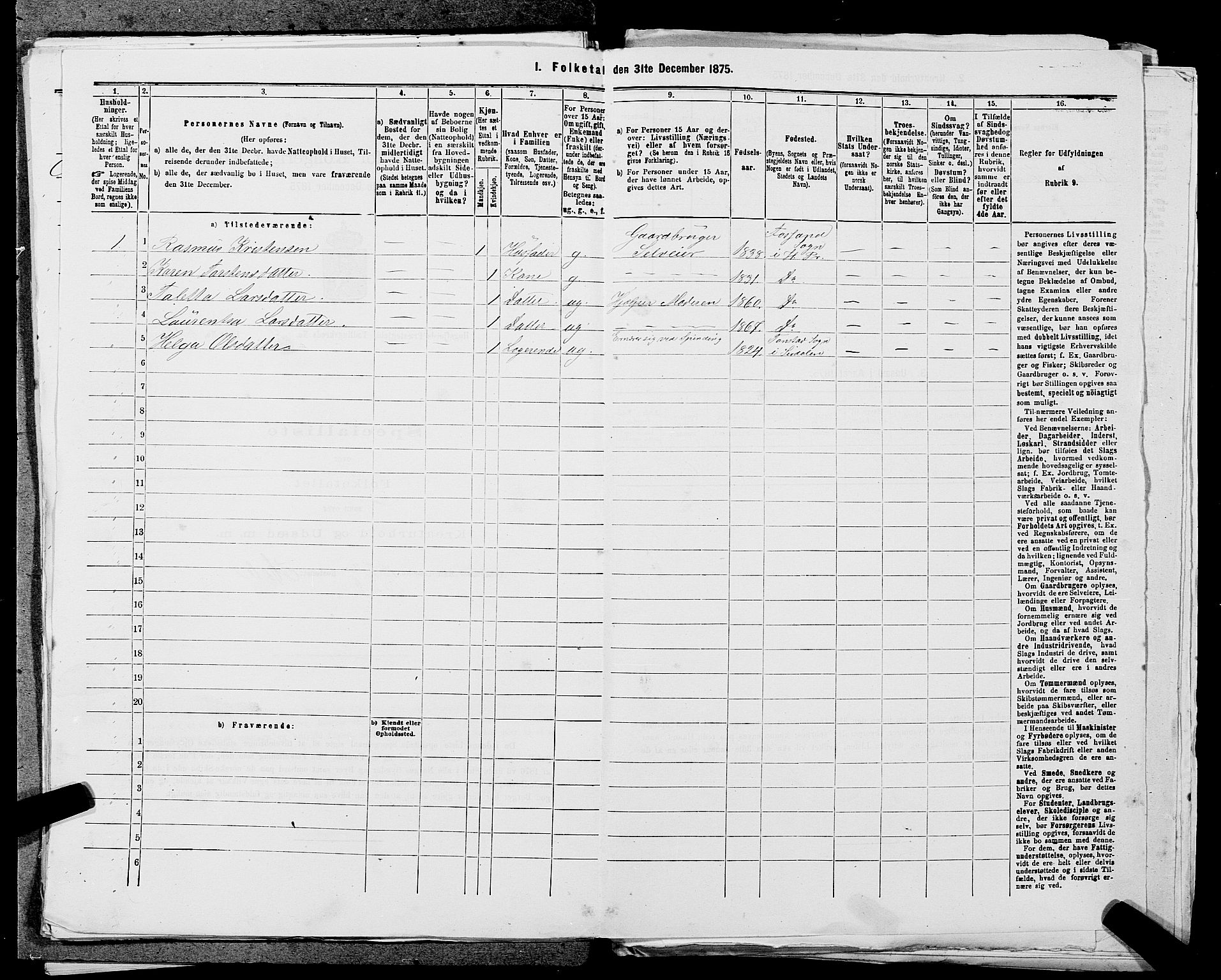 SAST, 1875 census for 1128P Høgsfjord, 1875, p. 535