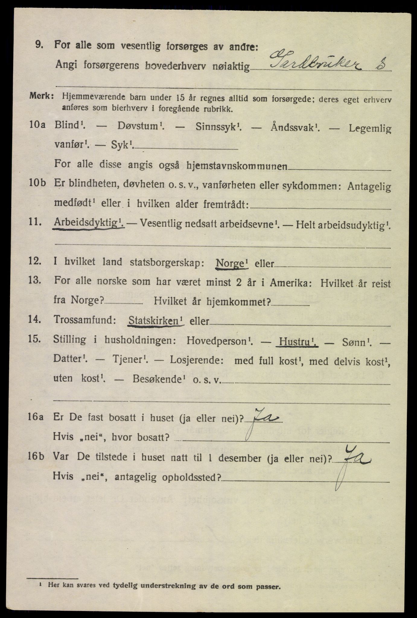 SAK, 1920 census for Lyngdal, 1920, p. 3912