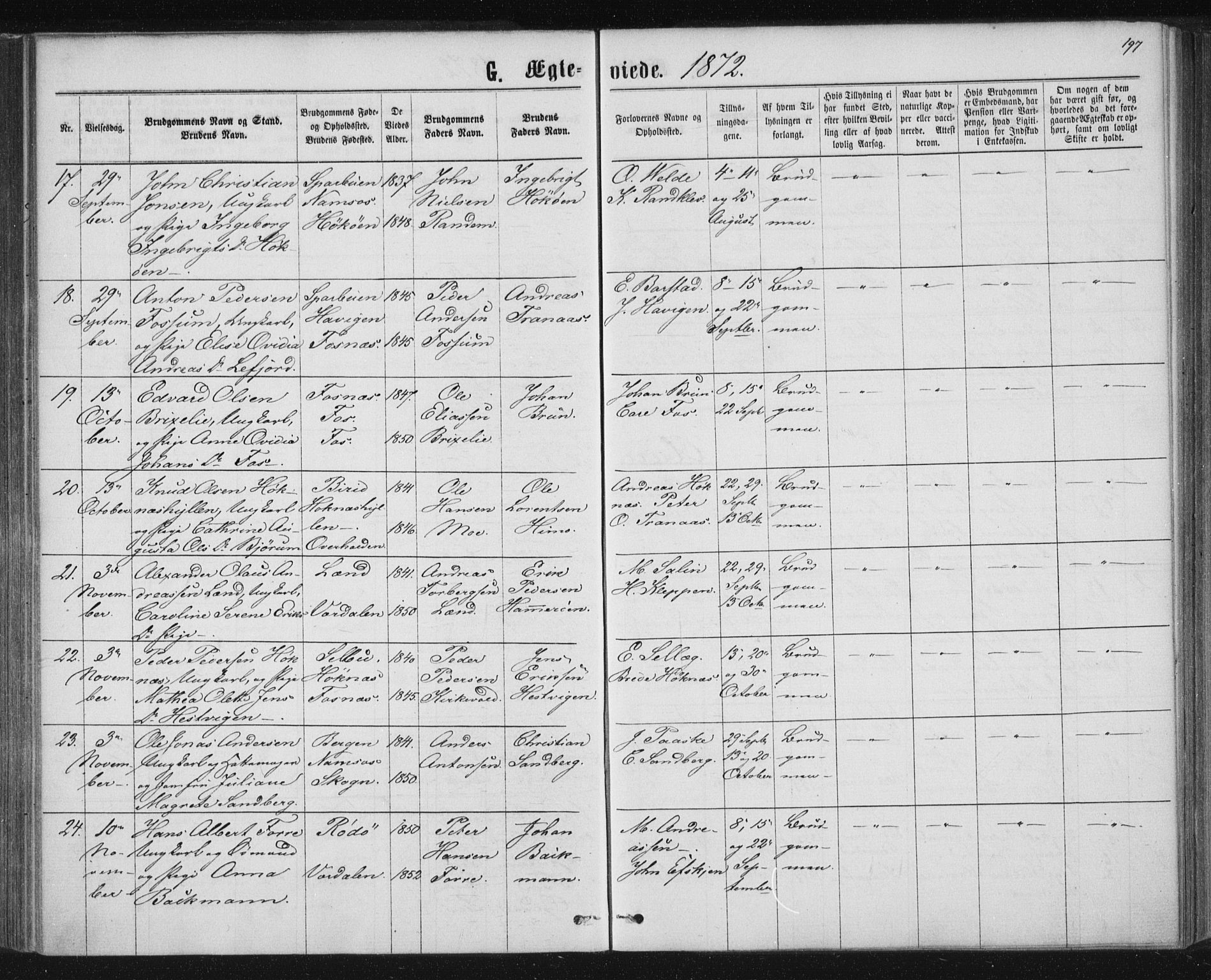 Ministerialprotokoller, klokkerbøker og fødselsregistre - Nord-Trøndelag, SAT/A-1458/768/L0570: Parish register (official) no. 768A05, 1865-1874, p. 197