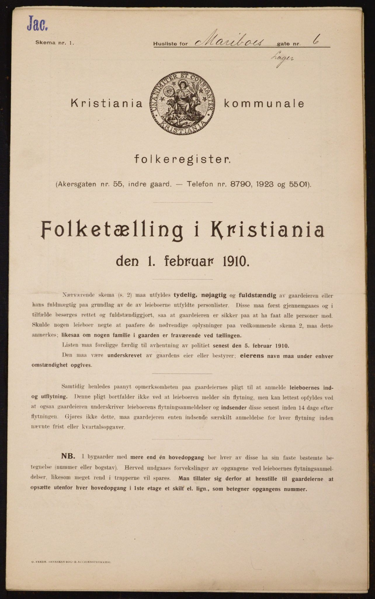 OBA, Municipal Census 1910 for Kristiania, 1910, p. 58377