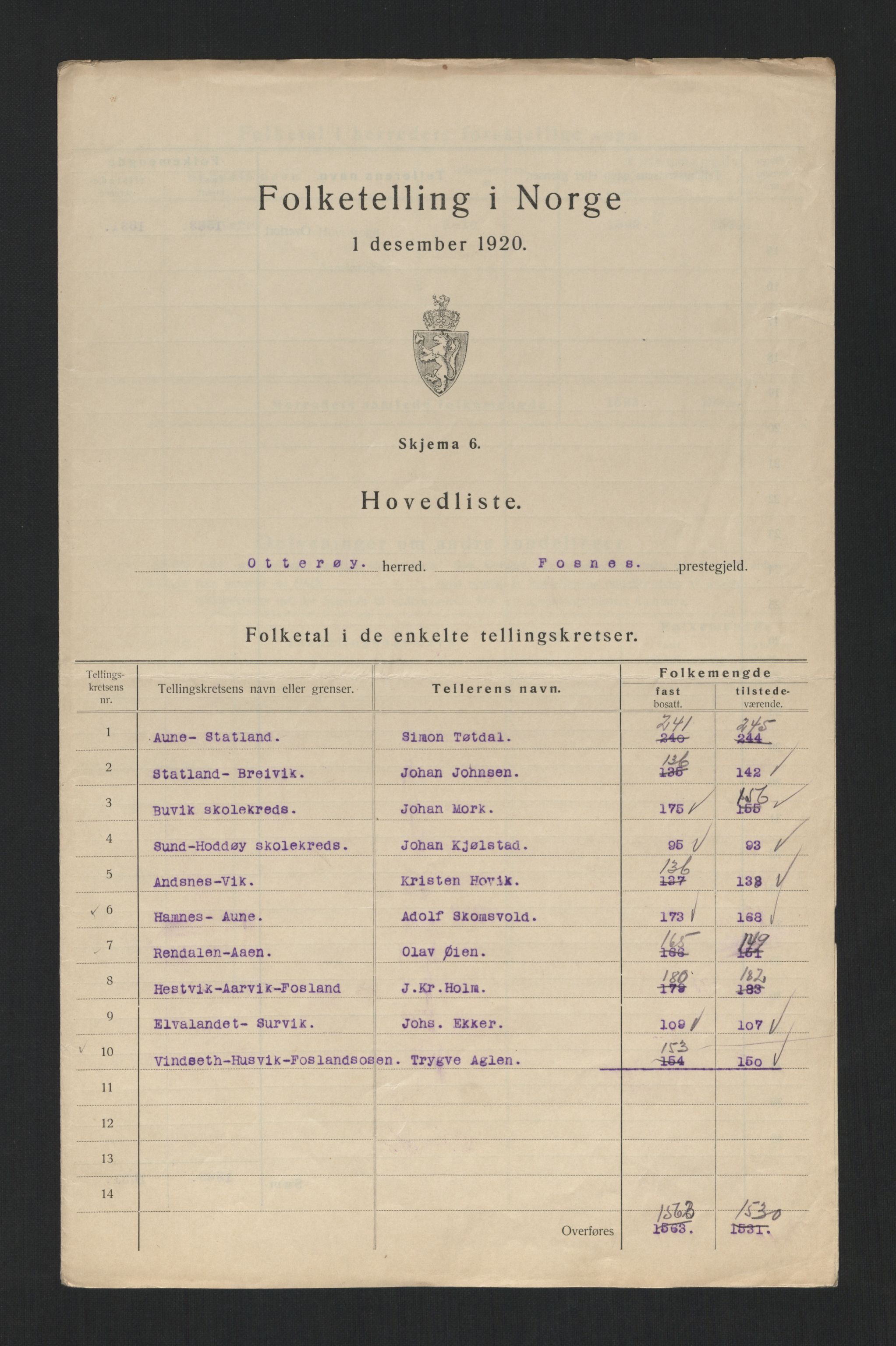 SAT, 1920 census for Otterøy, 1920, p. 6