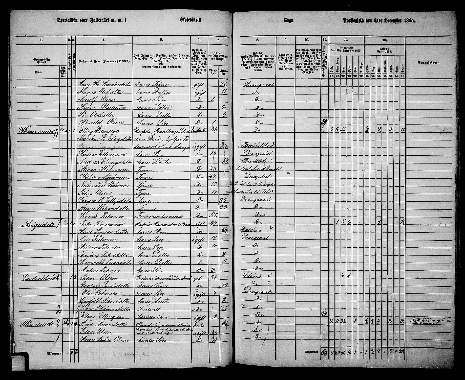 RA, 1865 census for Drangedal, 1865, p. 42