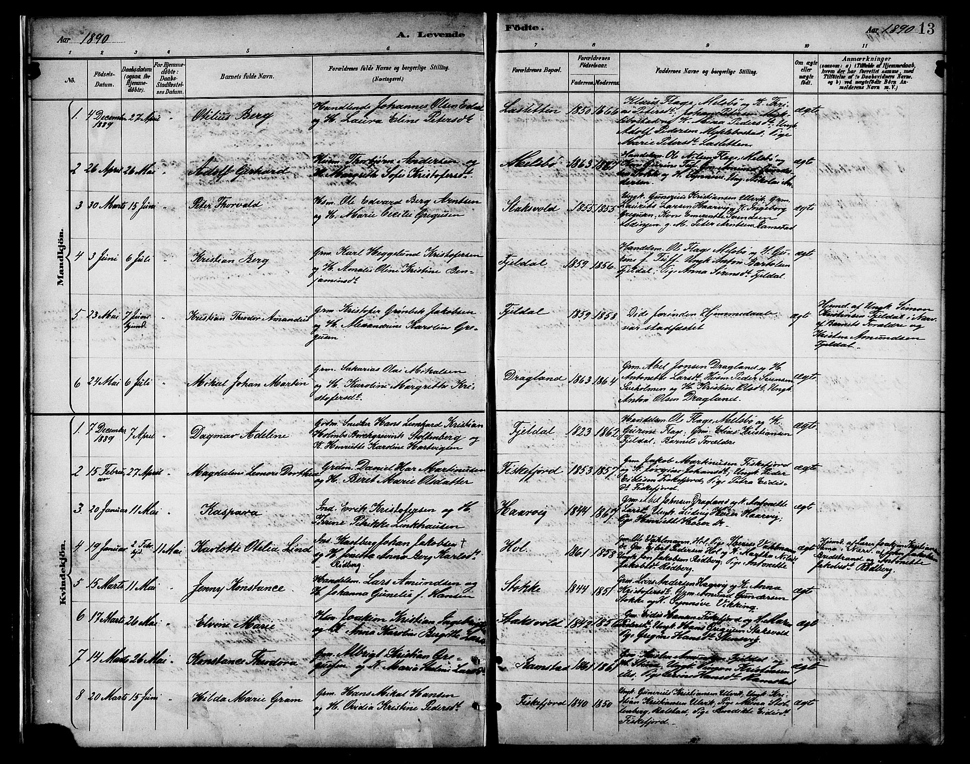 Ministerialprotokoller, klokkerbøker og fødselsregistre - Nordland, SAT/A-1459/865/L0924: Parish register (official) no. 865A02, 1885-1896, p. 13