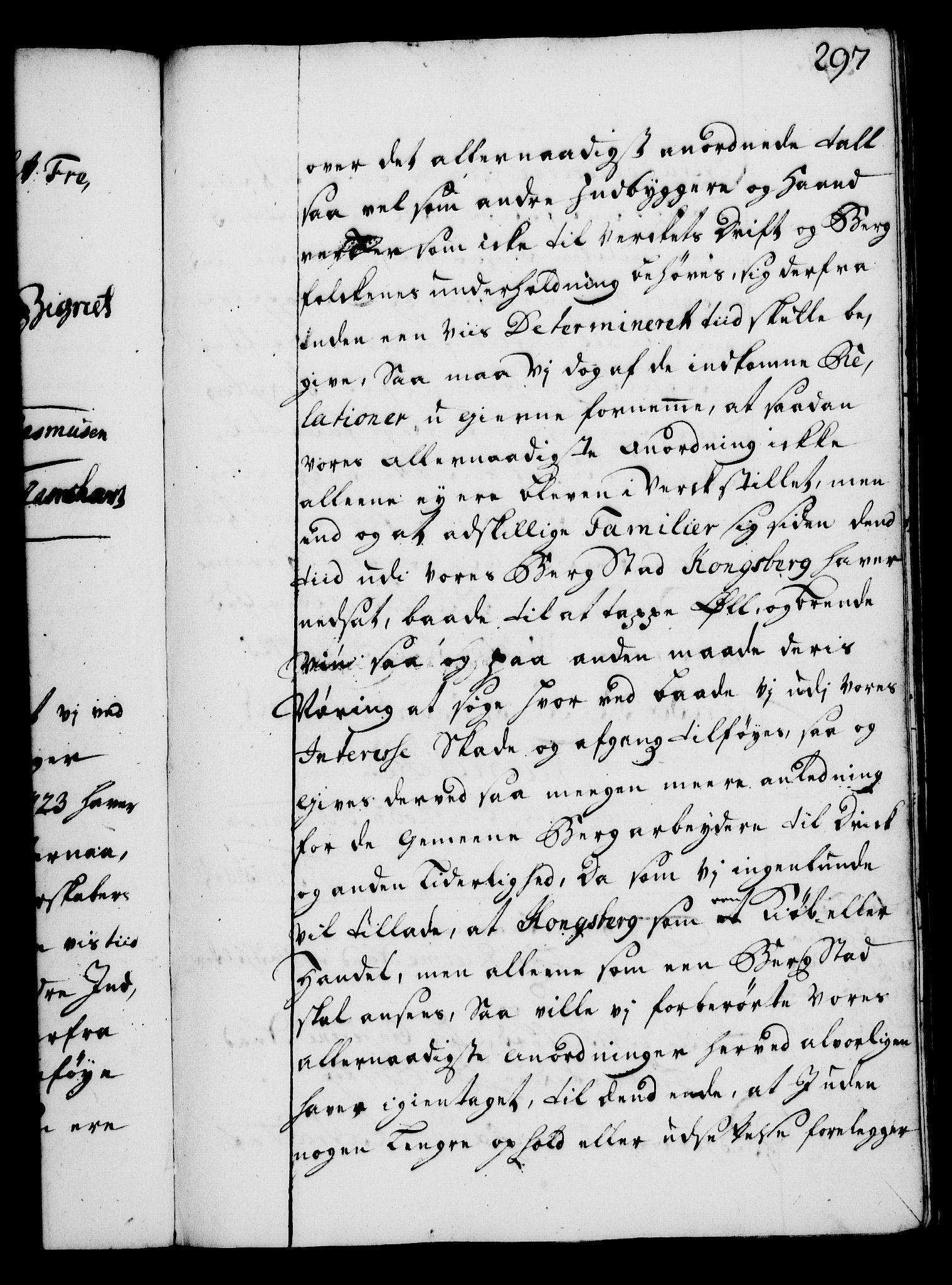 Rentekammeret, Kammerkanselliet, RA/EA-3111/G/Gg/Gga/L0002: Norsk ekspedisjonsprotokoll med register (merket RK 53.2), 1723-1727, p. 297