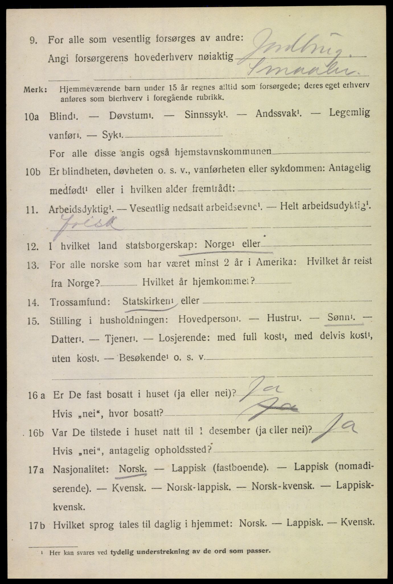 SAT, 1920 census for Gimsøy, 1920, p. 1298