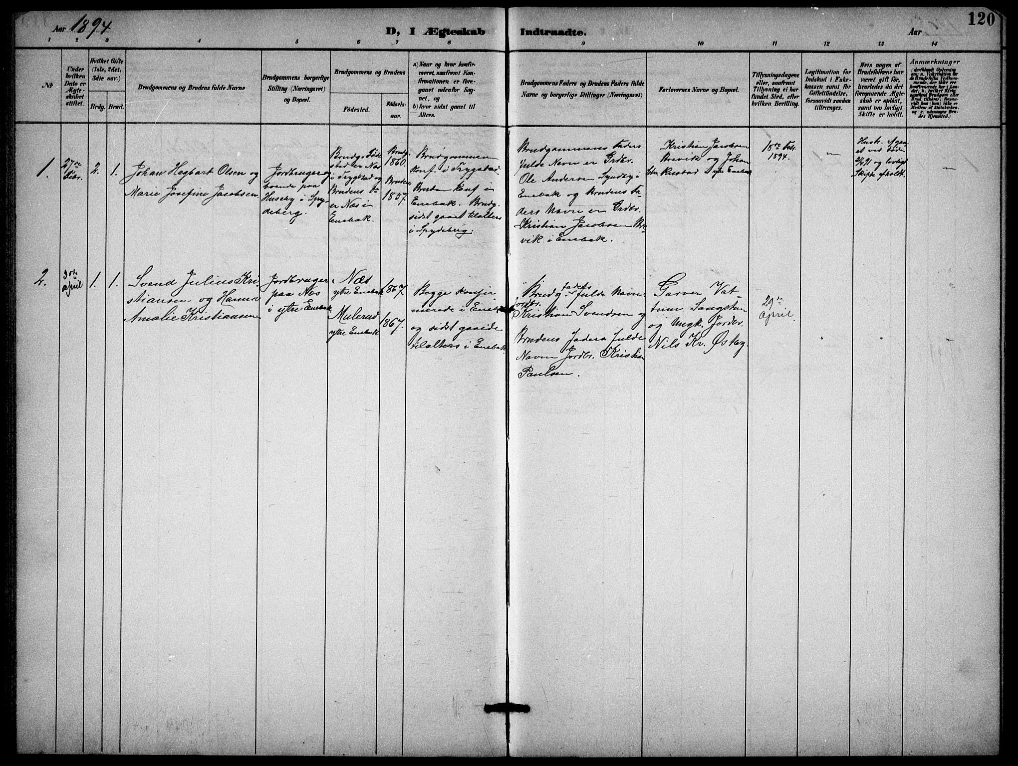 Enebakk prestekontor Kirkebøker, SAO/A-10171c/G/Gb/L0002: Parish register (copy) no. II 2, 1891-1903, p. 120