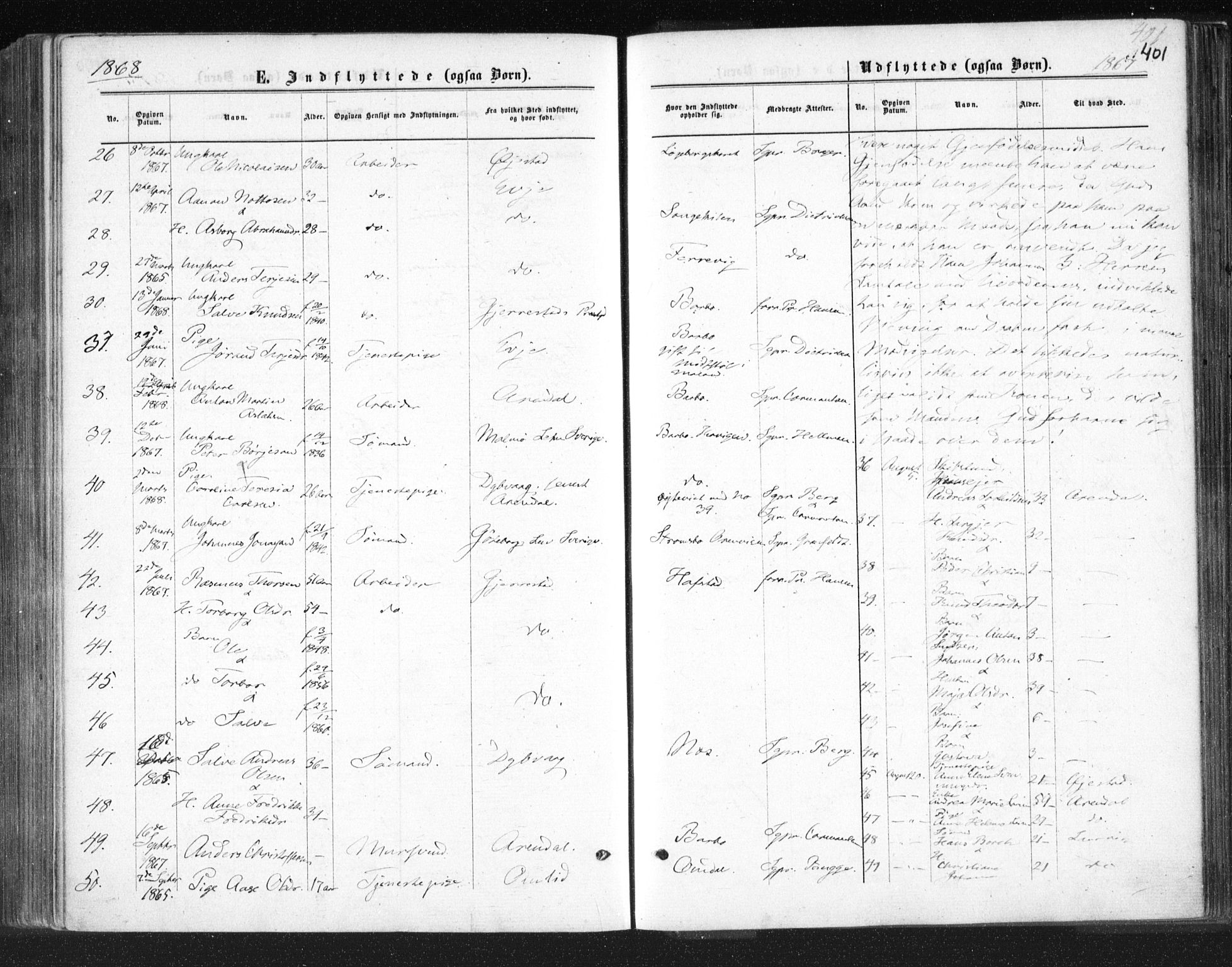Tromøy sokneprestkontor, SAK/1111-0041/F/Fa/L0007: Parish register (official) no. A 7, 1864-1869, p. 401