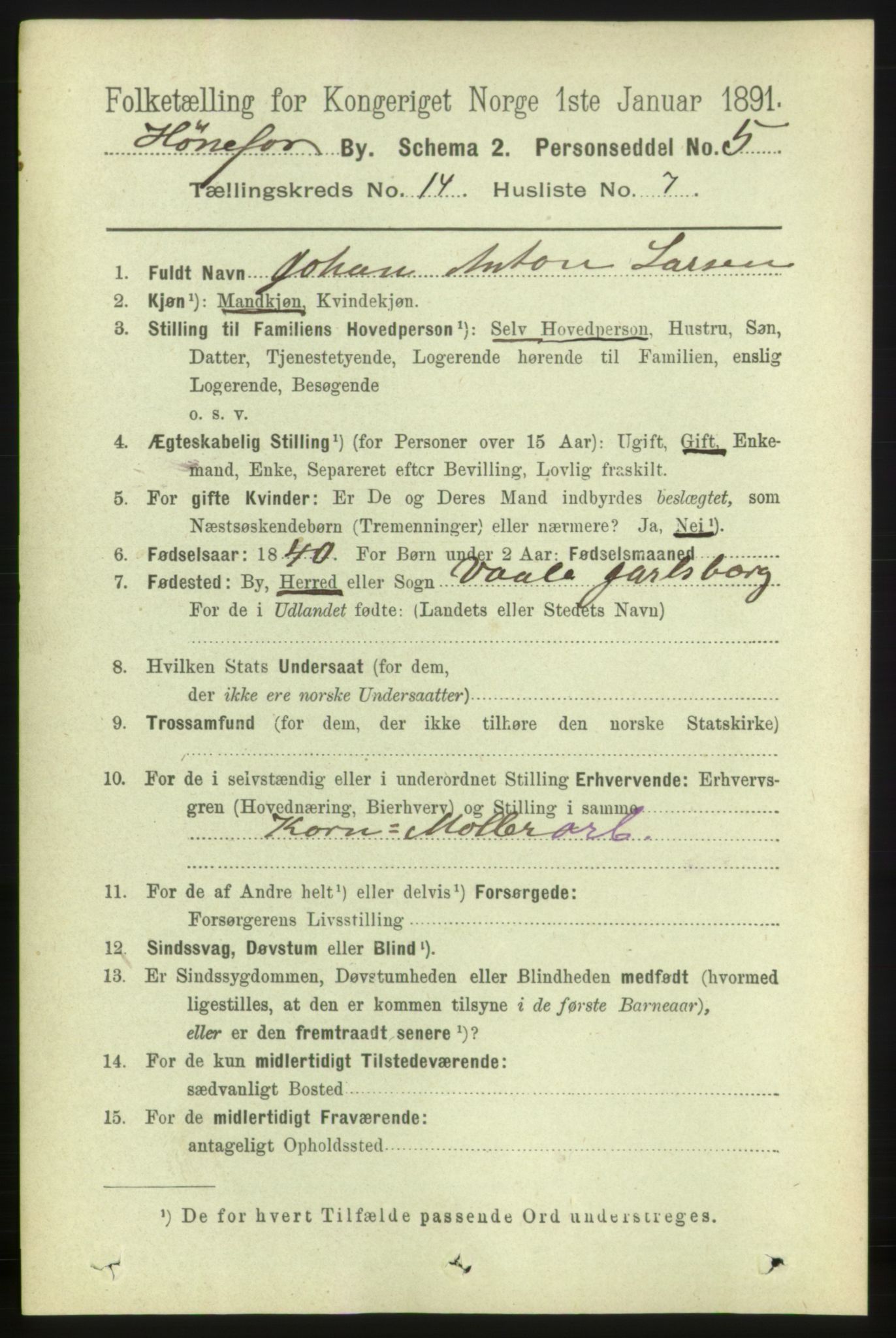 RA, 1891 census for 0601 Hønefoss, 1891, p. 1709